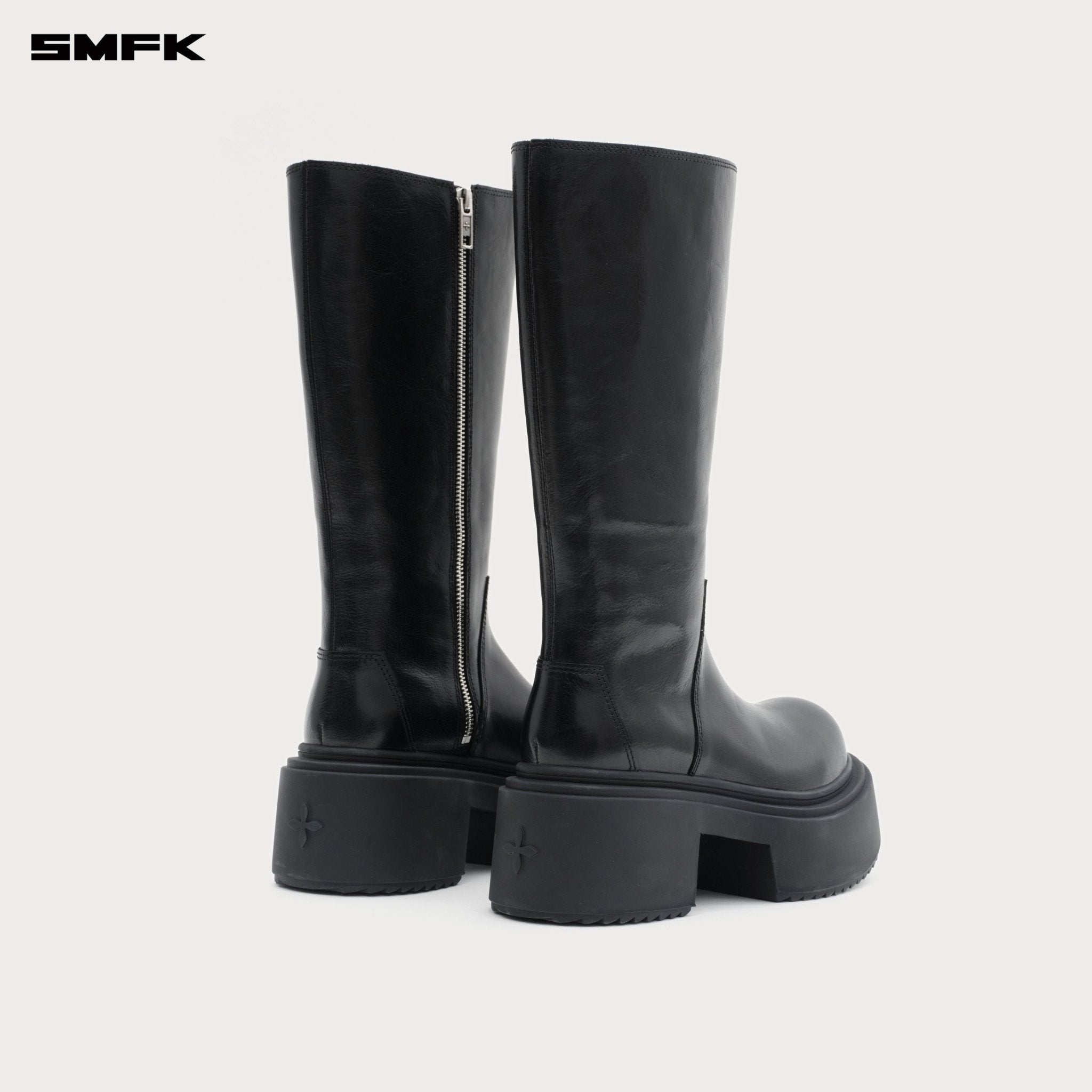 SMFK Compass Mode Statue Leather High Riding Boots In Black | MADAX