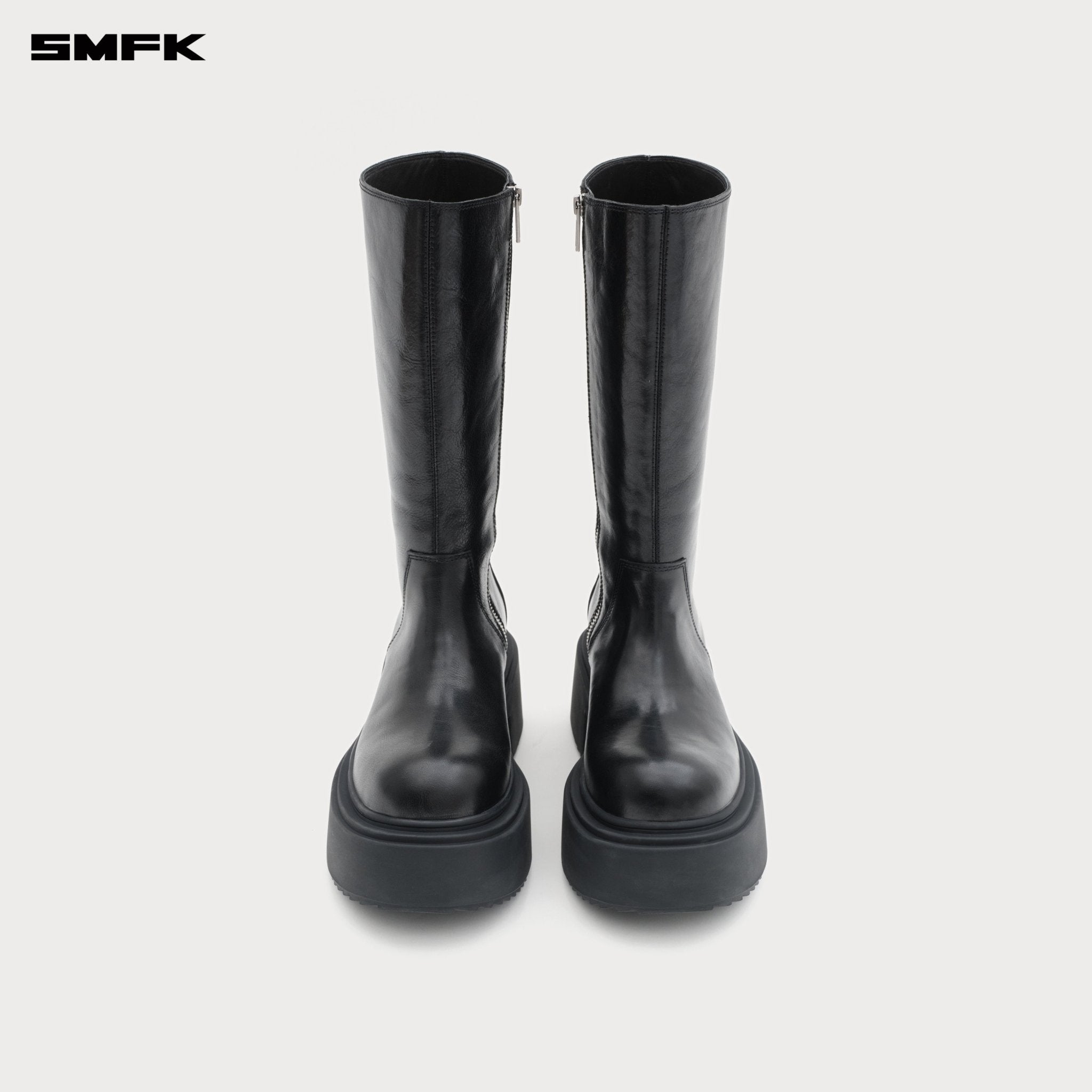 SMFK Compass Mode Statue Leather High Riding Boots In Black | MADAX