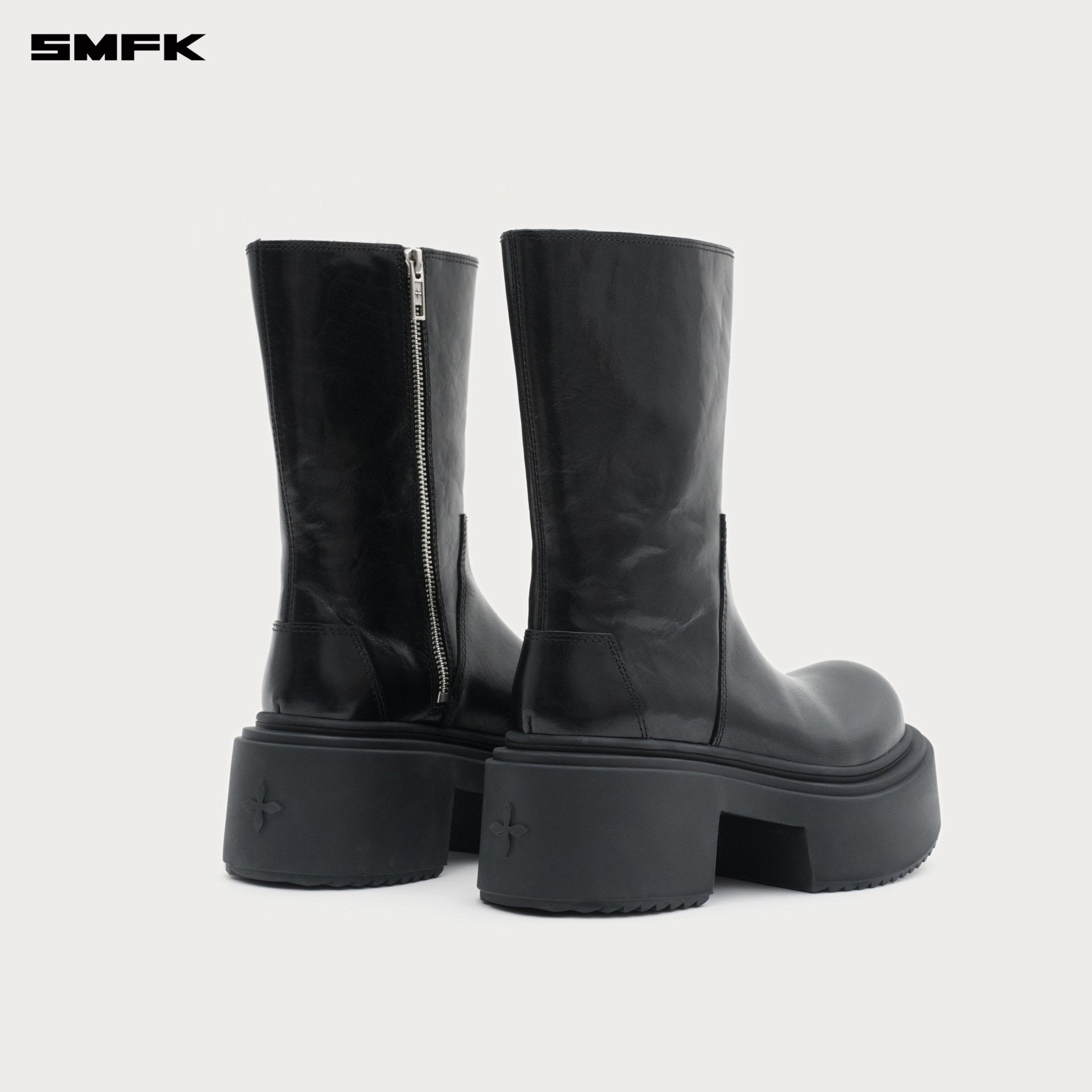 SMFK Compass Mode Statue Leather Riding Boots In Black | MADAX
