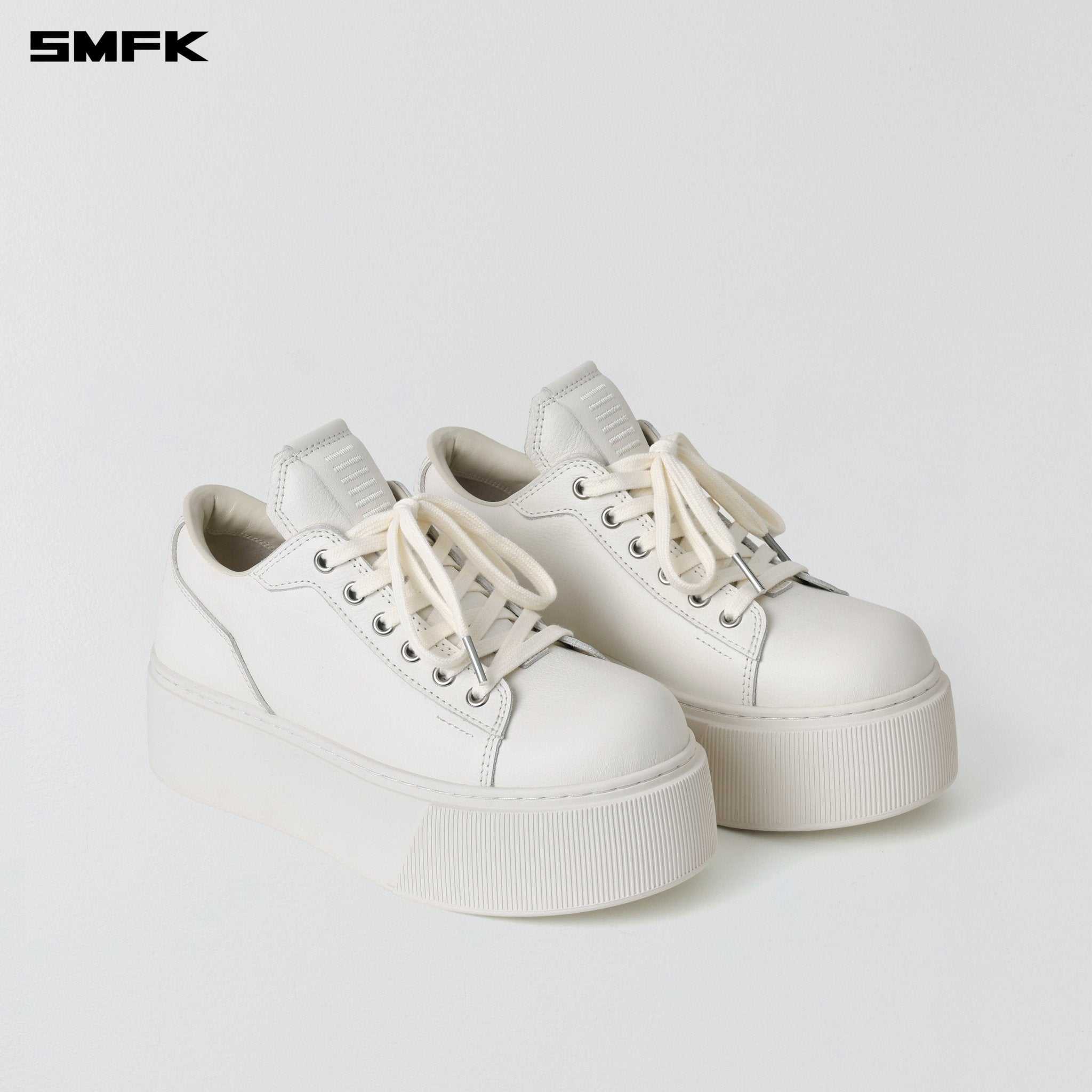 SMFK Compass Mode Thick Leather Sneaker In Cloud White | MADAX