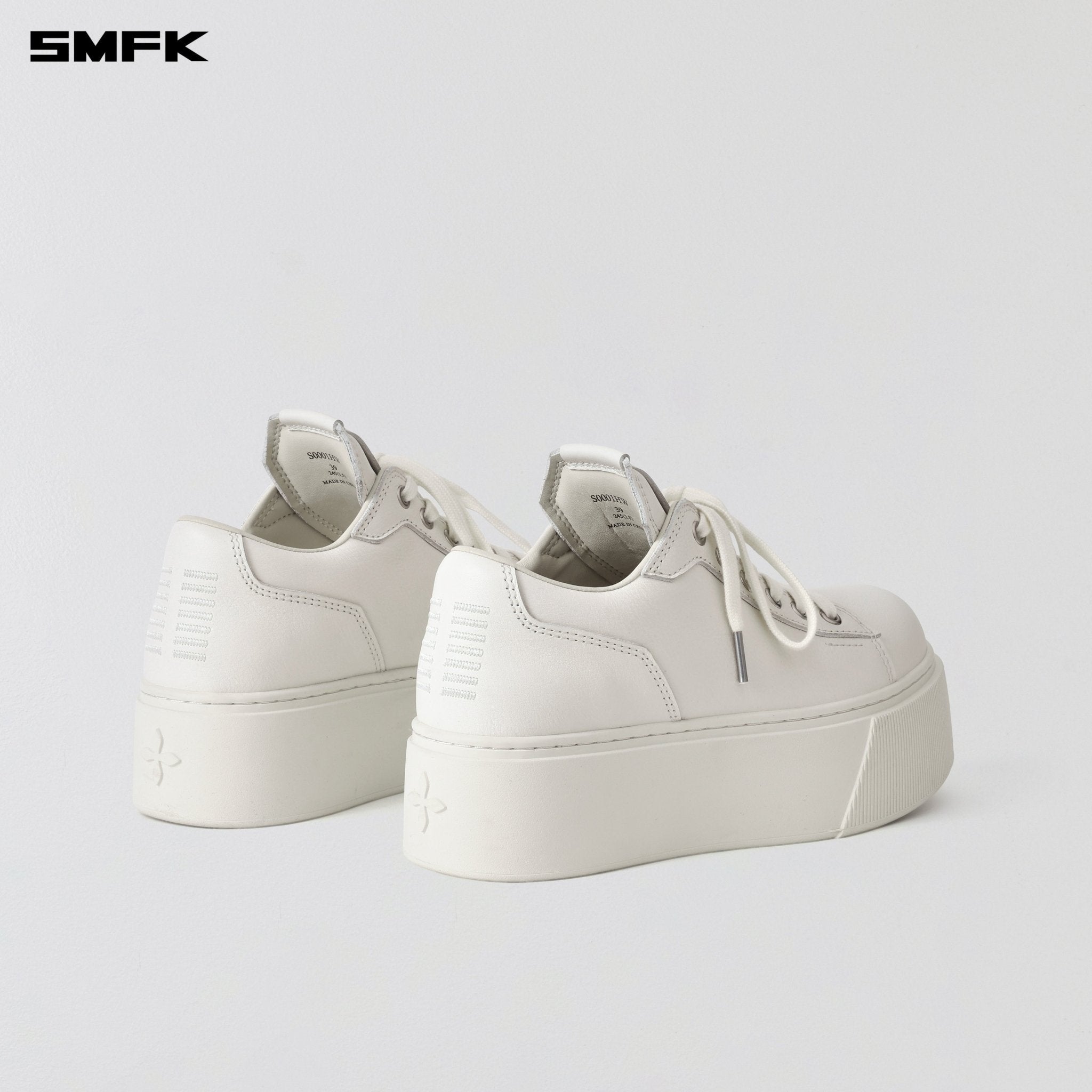 SMFK Compass Mode Thick Leather Sneaker In Cloud White | MADAX