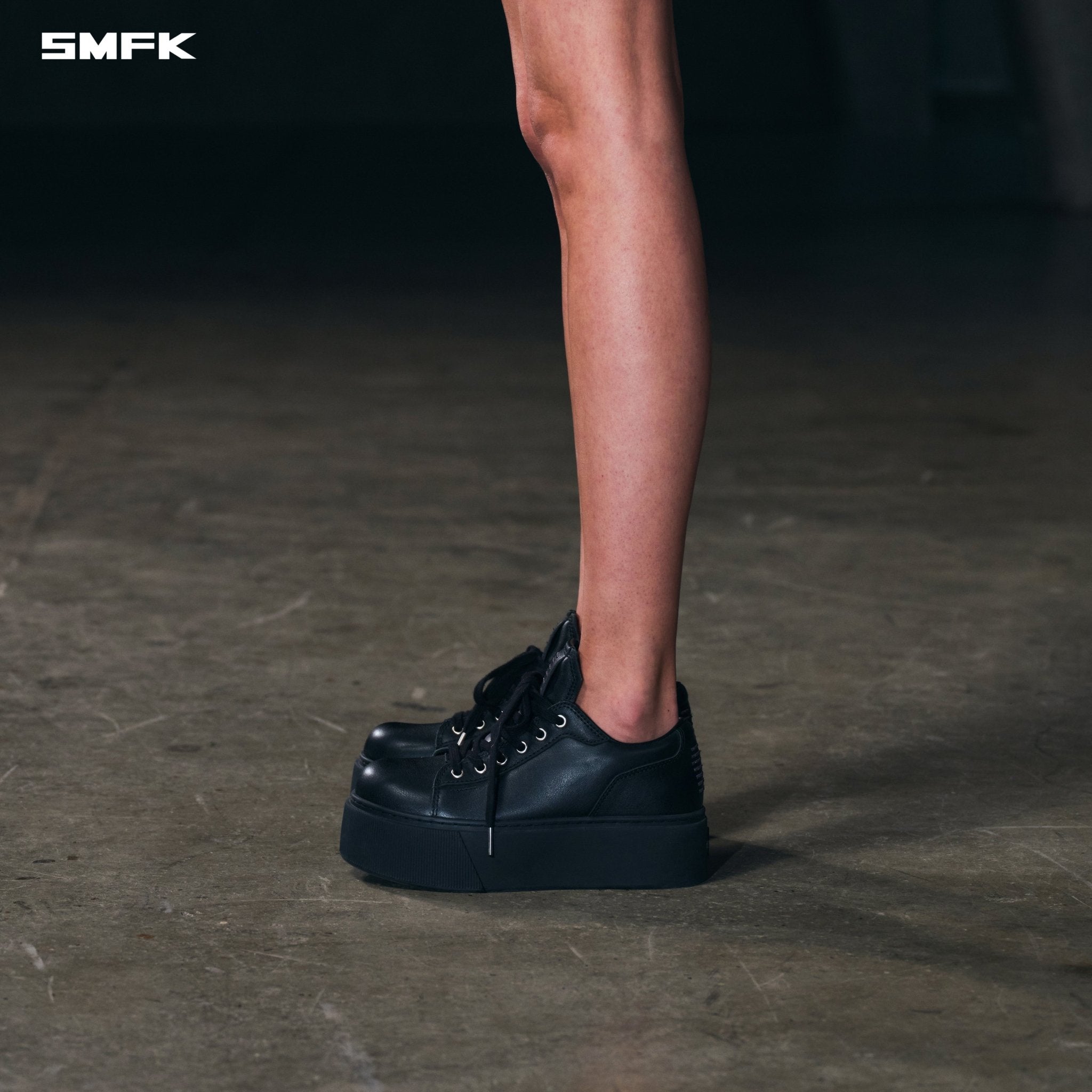 SMFK Compass Mode Thick Leather Sneaker In Wild Black | MADAX