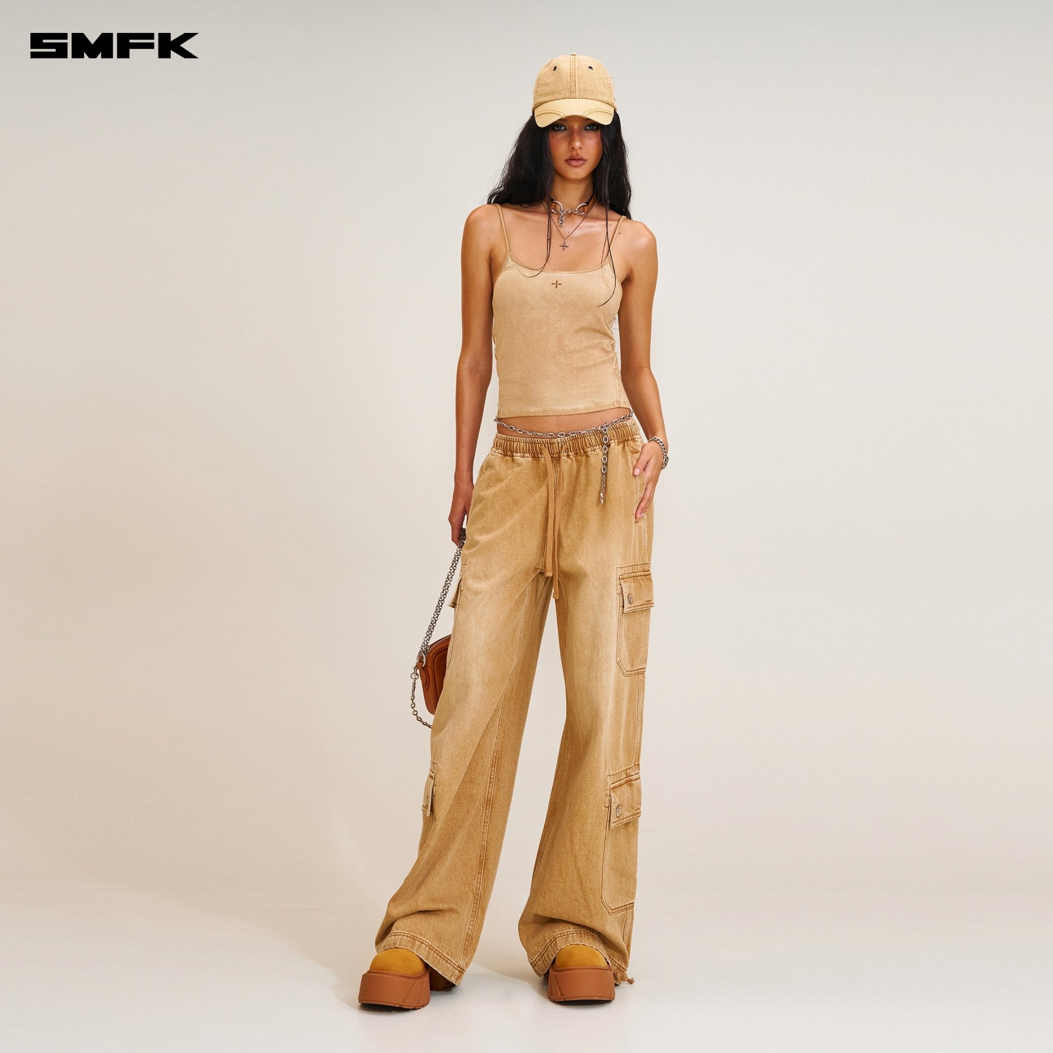 SMFK Compass Mode Tower Denim Sports Pants In Grassland Khaki | MADAX
