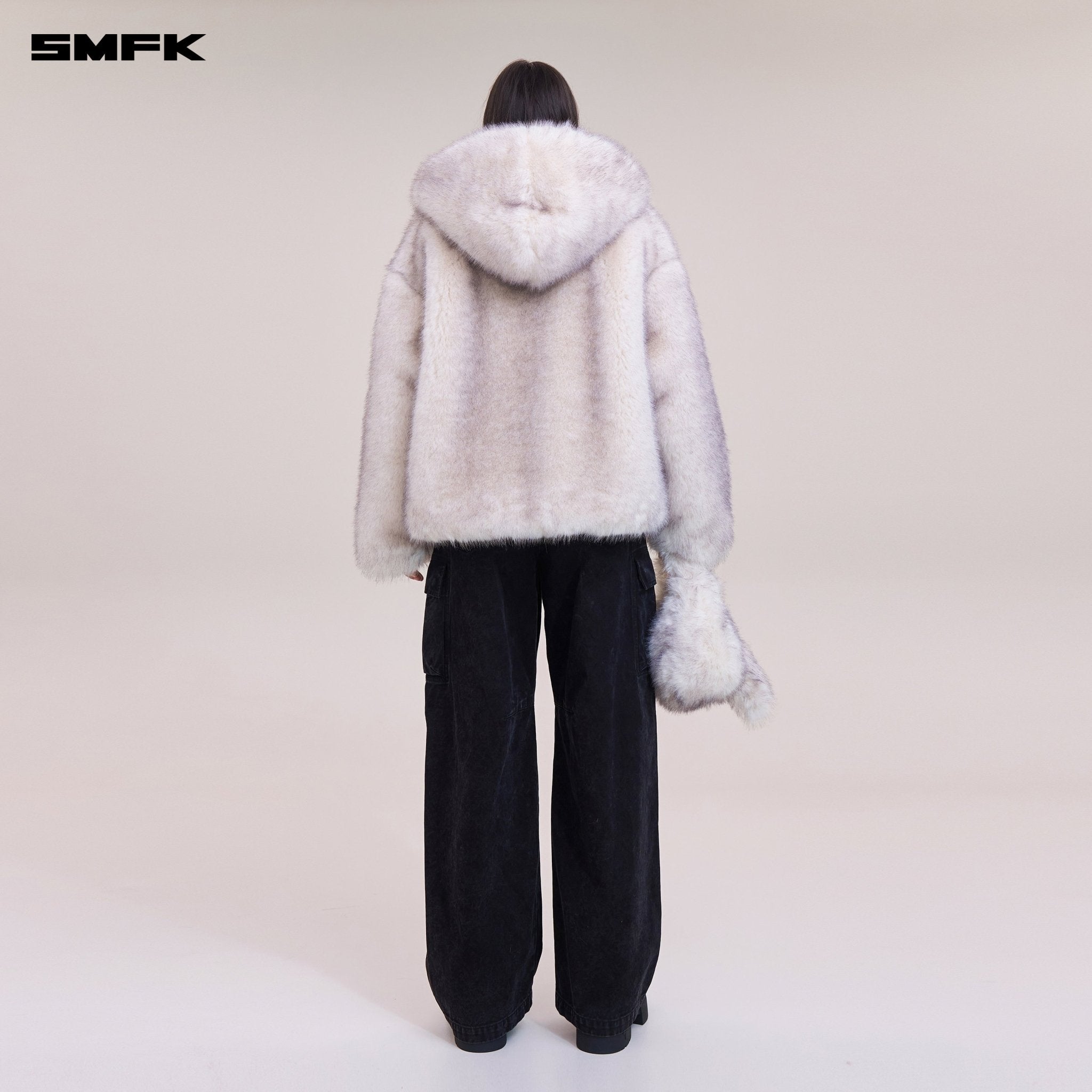 SMFK COMPASS MODE WASTELAND FURRY LOOSE HOODIE ARCTIC FOX WHITE | MADAX