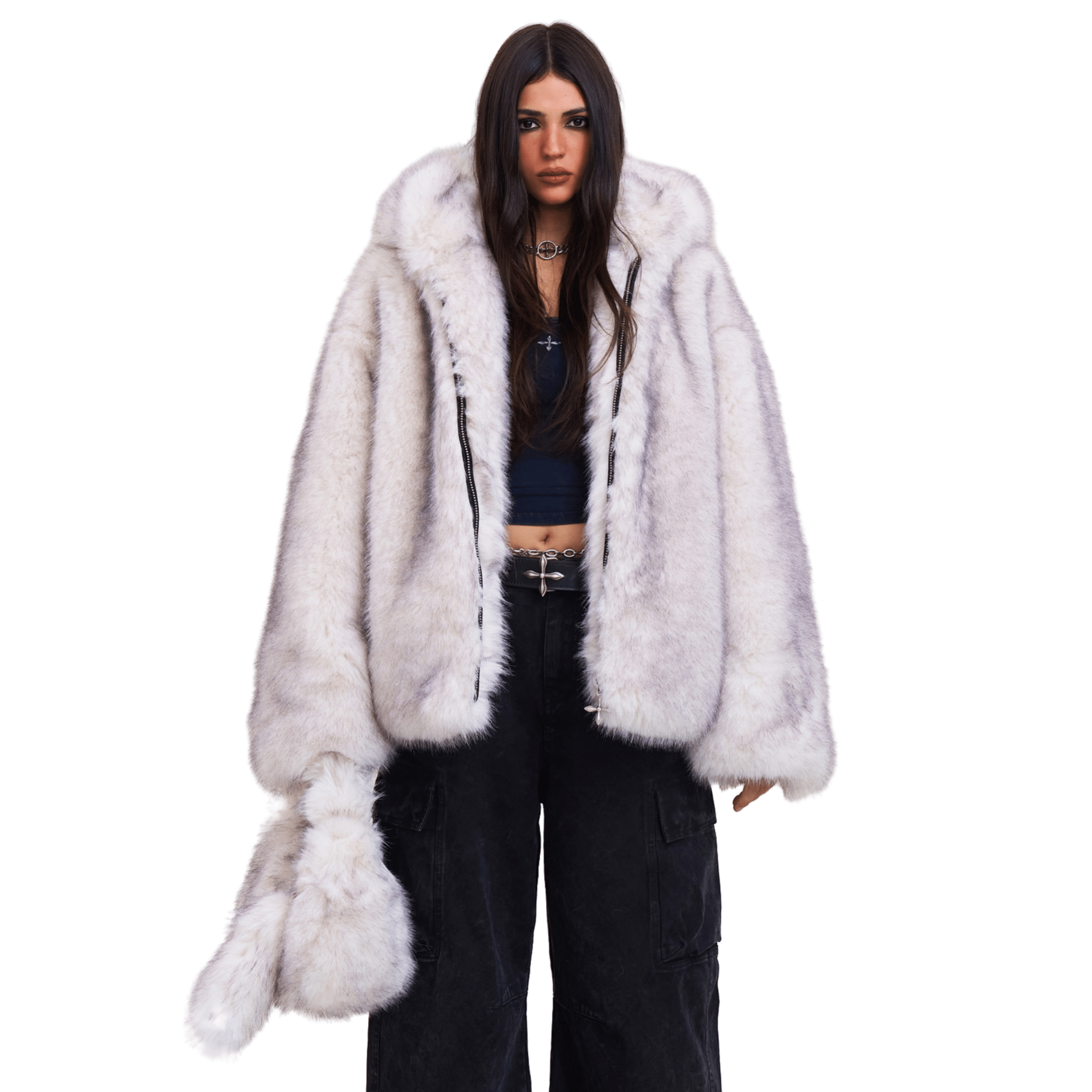 SMFK COMPASS MODE WASTELAND FURRY LOOSE HOODIE ARCTIC FOX WHITE | MADAX