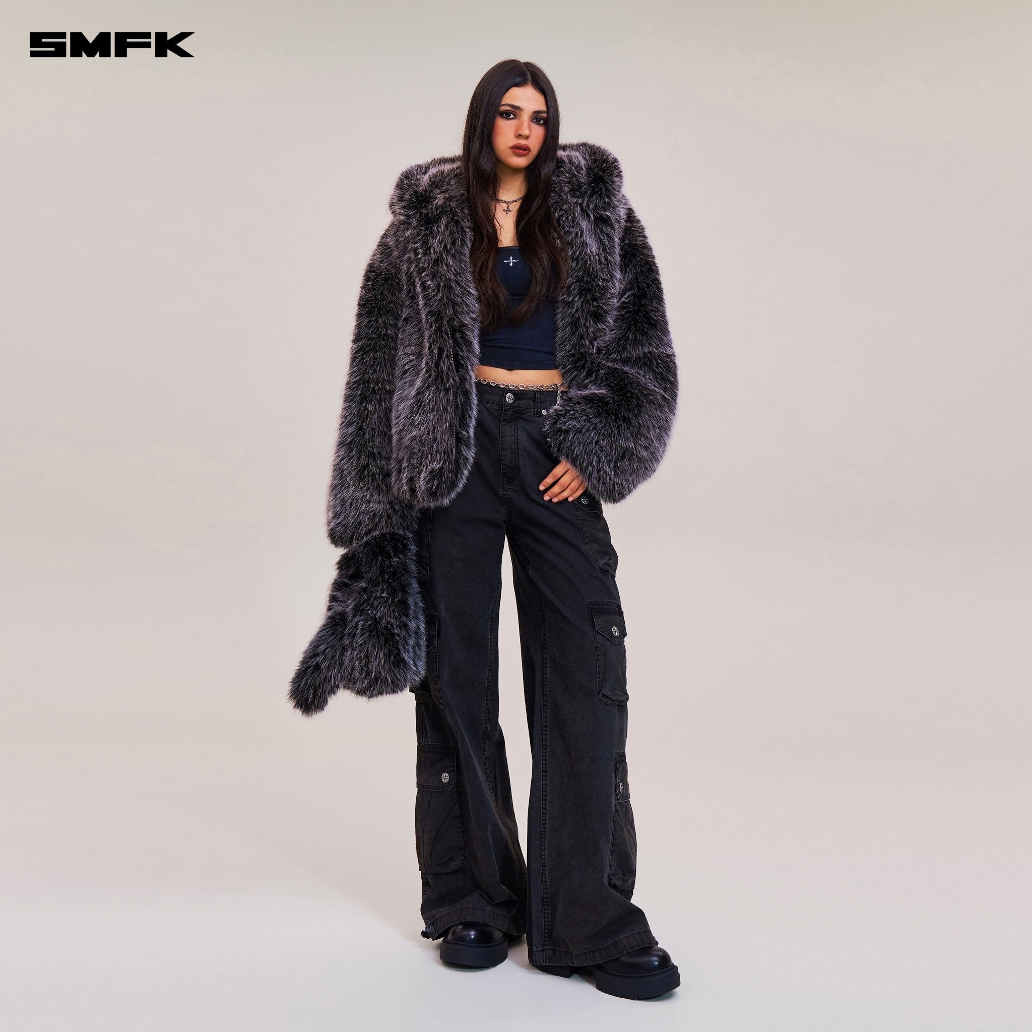 SMFK COMPASS MODE WASTELAND FURRY LOOSE HOODIE SILVER FOX | MADAX