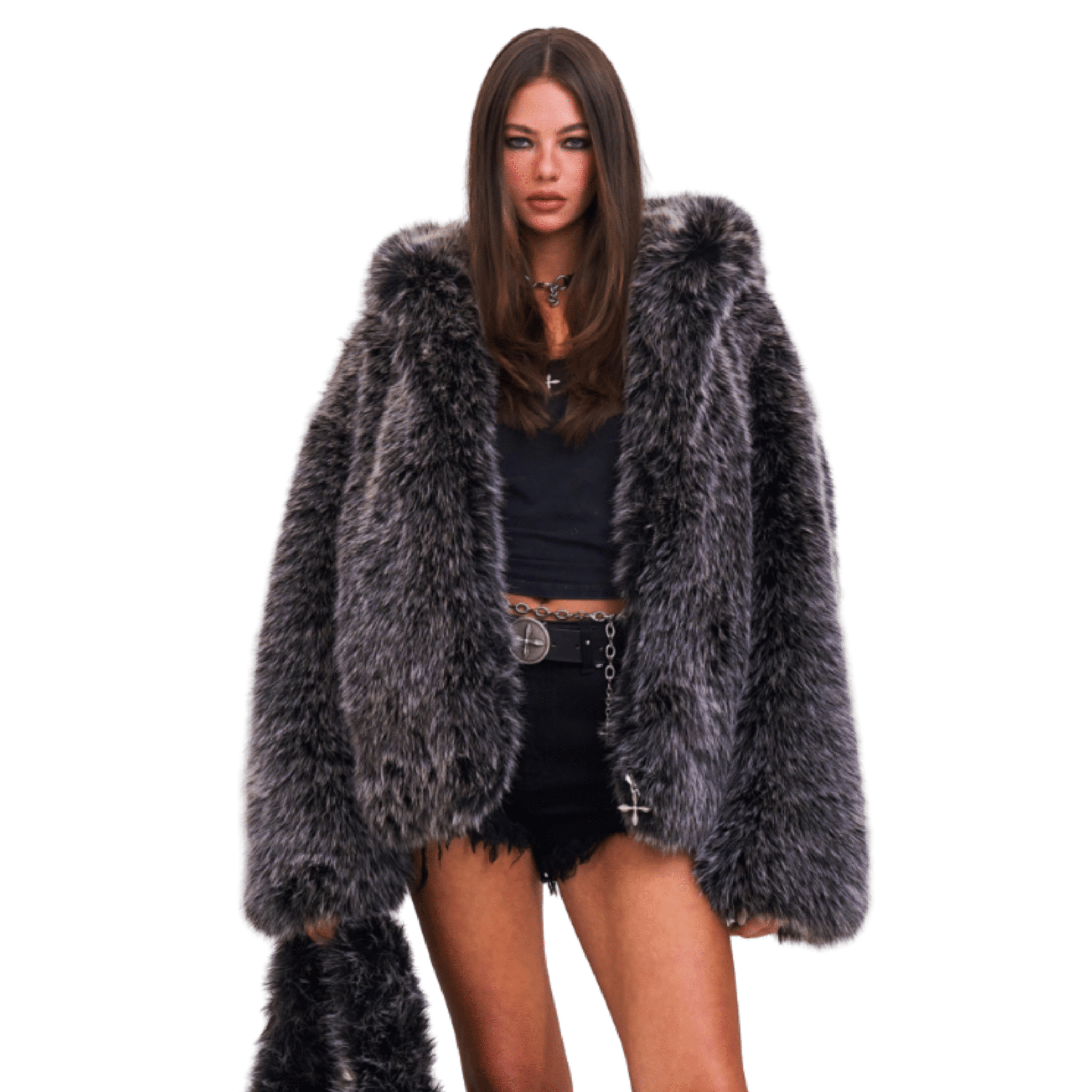 SMFK COMPASS MODE WASTELAND FURRY LOOSE HOODIE SILVER FOX | MADAX