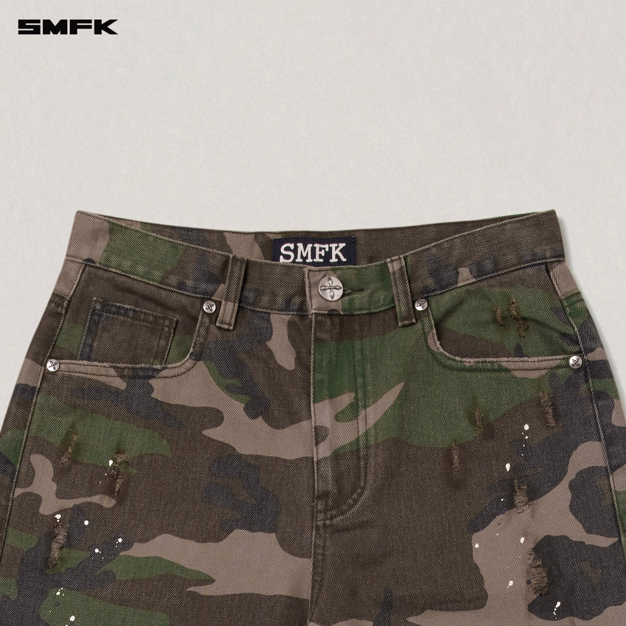 SMFK Compass Mode Wasteland Loose Straight Denim Pant In Army Green Camouflage | MADAX