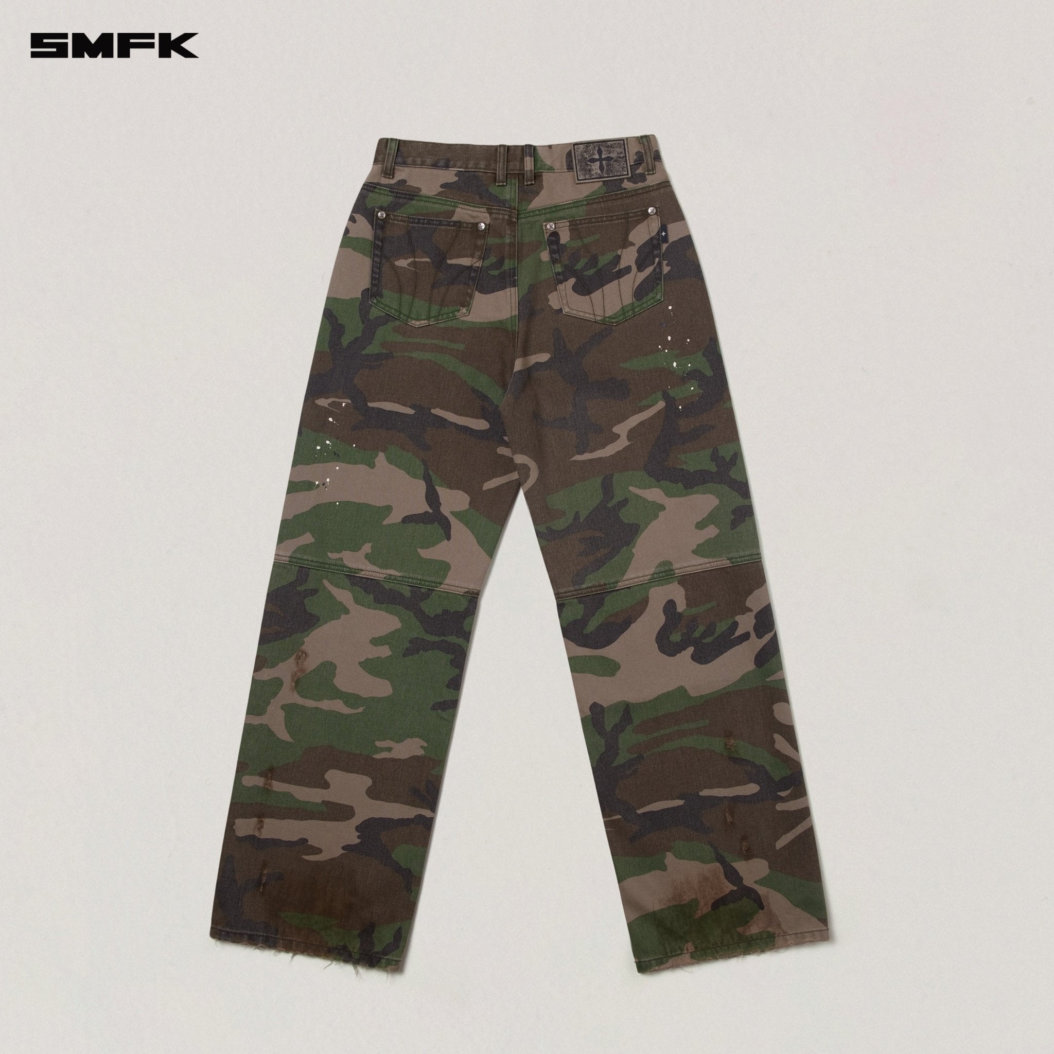 SMFK Compass Mode Wasteland Loose Straight Denim Pant In Army Green Camouflage | MADAX