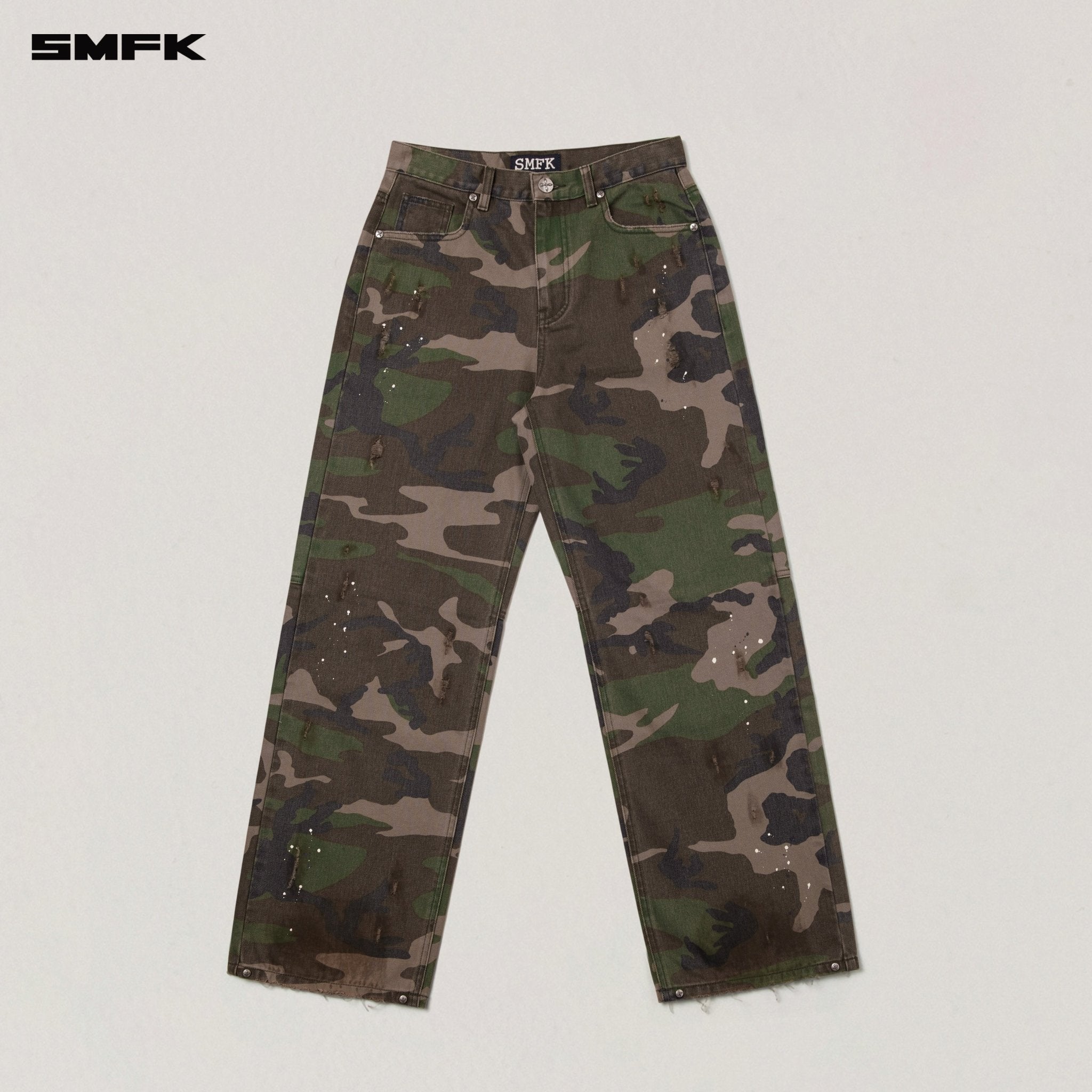 SMFK Compass Mode Wasteland Loose Straight Denim Pant In Army Green Camouflage | MADAX
