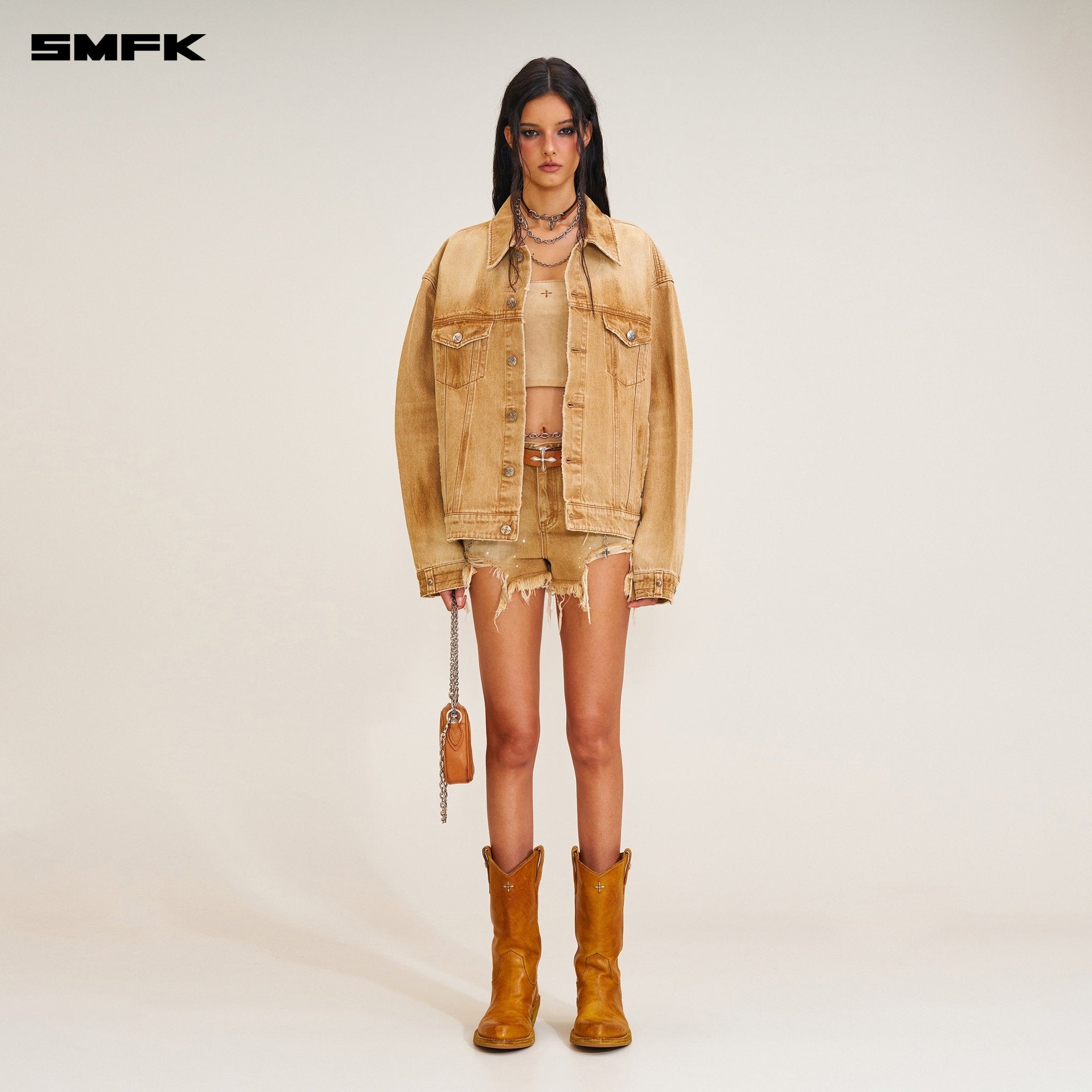 SMFK Compass Mode Wild Flame Denim Jacket In Brown | MADAX