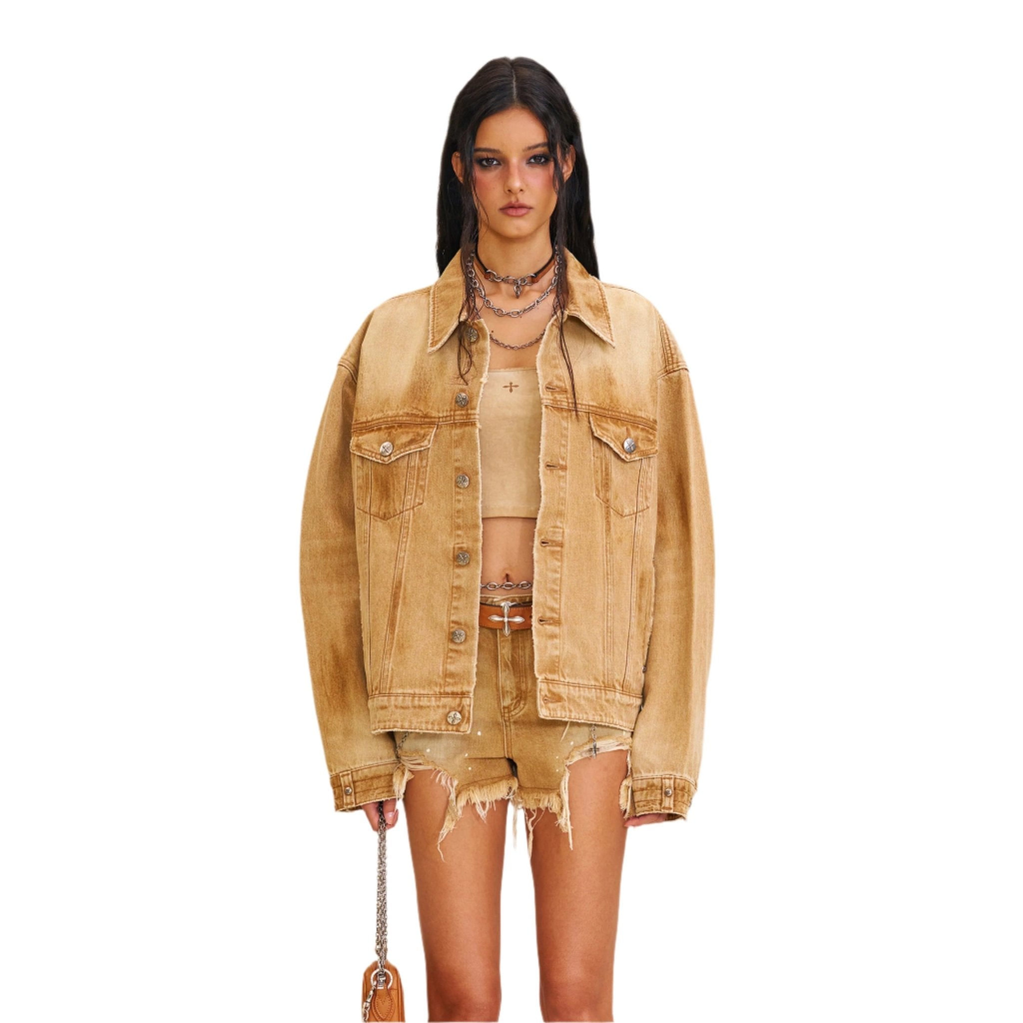 SMFK Compass Mode Wild Flame Denim Jacket In Brown | MADAX