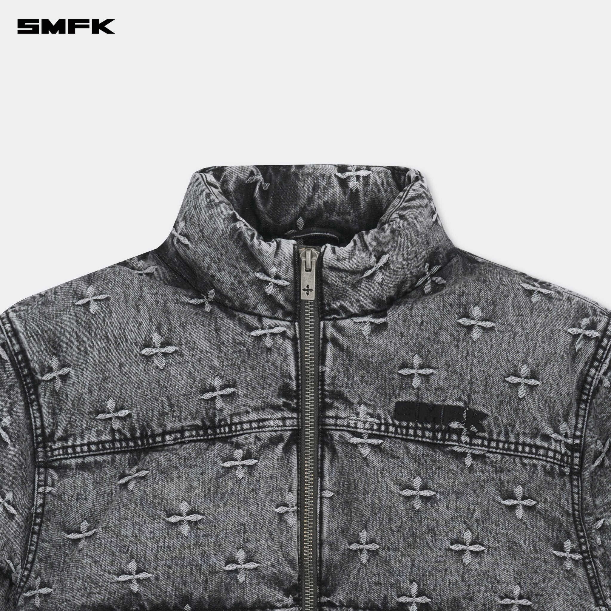 SMFK Compass Mustang Classic Denim Puffer Jacket In Gray | MADAX