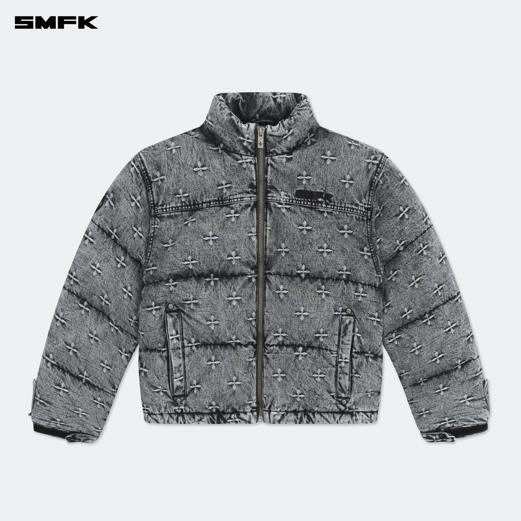 SMFK Compass Mustang Classic Denim Puffer Jacket In Gray | MADAX