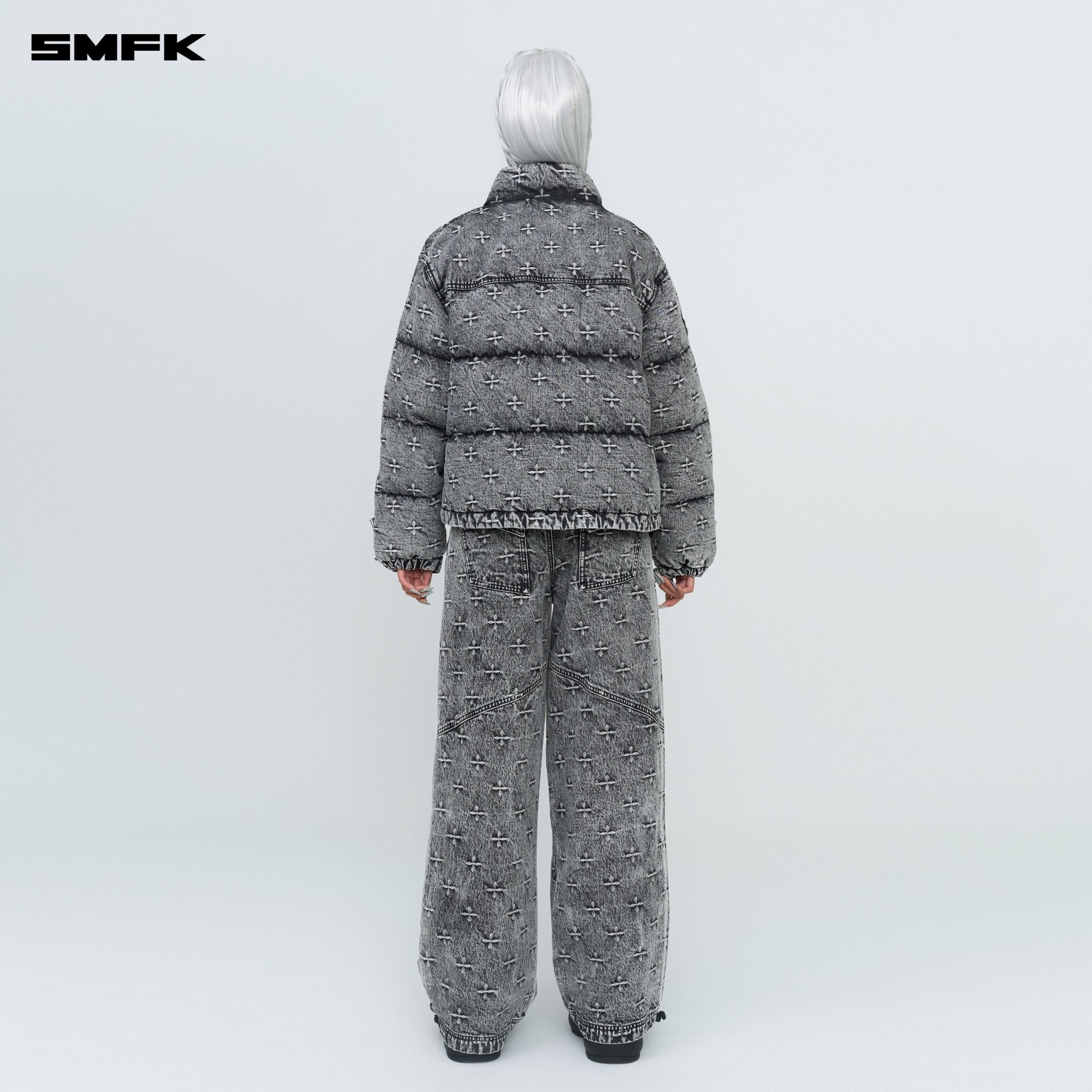 SMFK Compass Mustang Classic Denim Puffer Jacket In Gray | MADAX