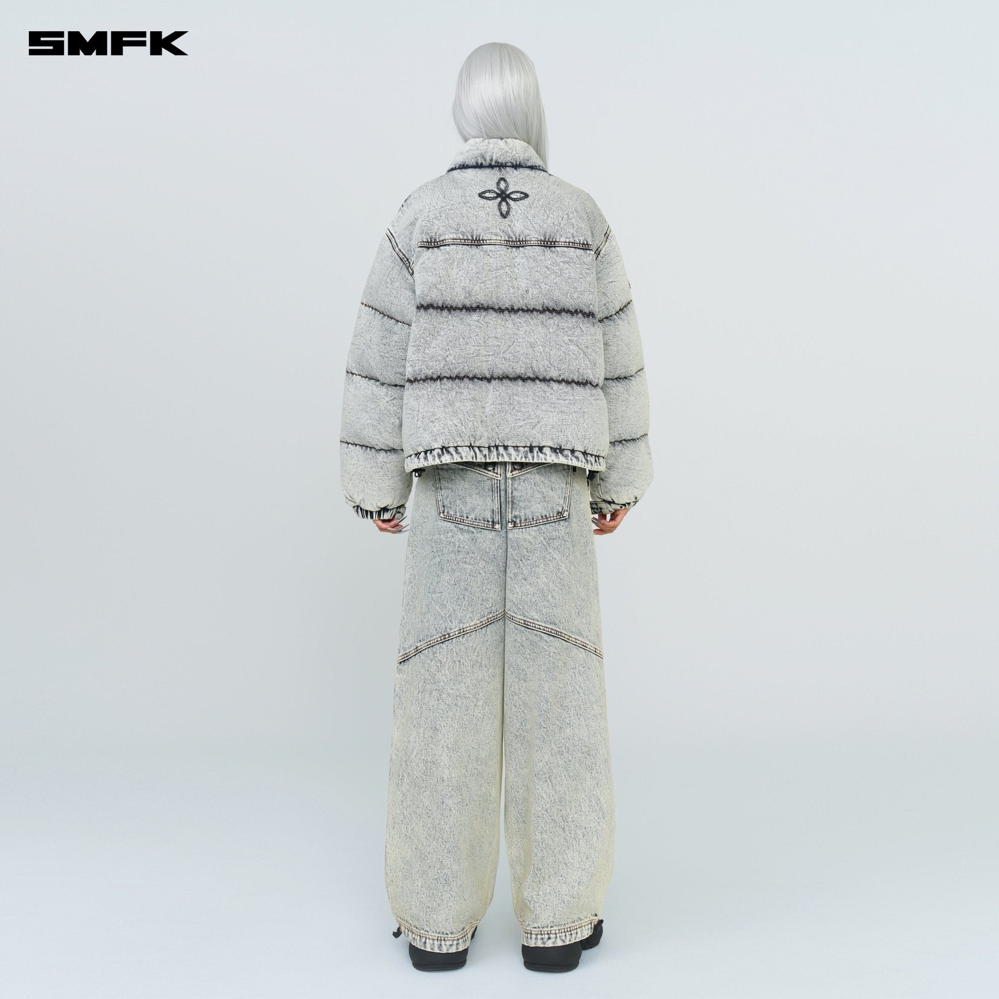 SMFK Compass Mustang Classic Denim Puffer Jacket In White | MADAX