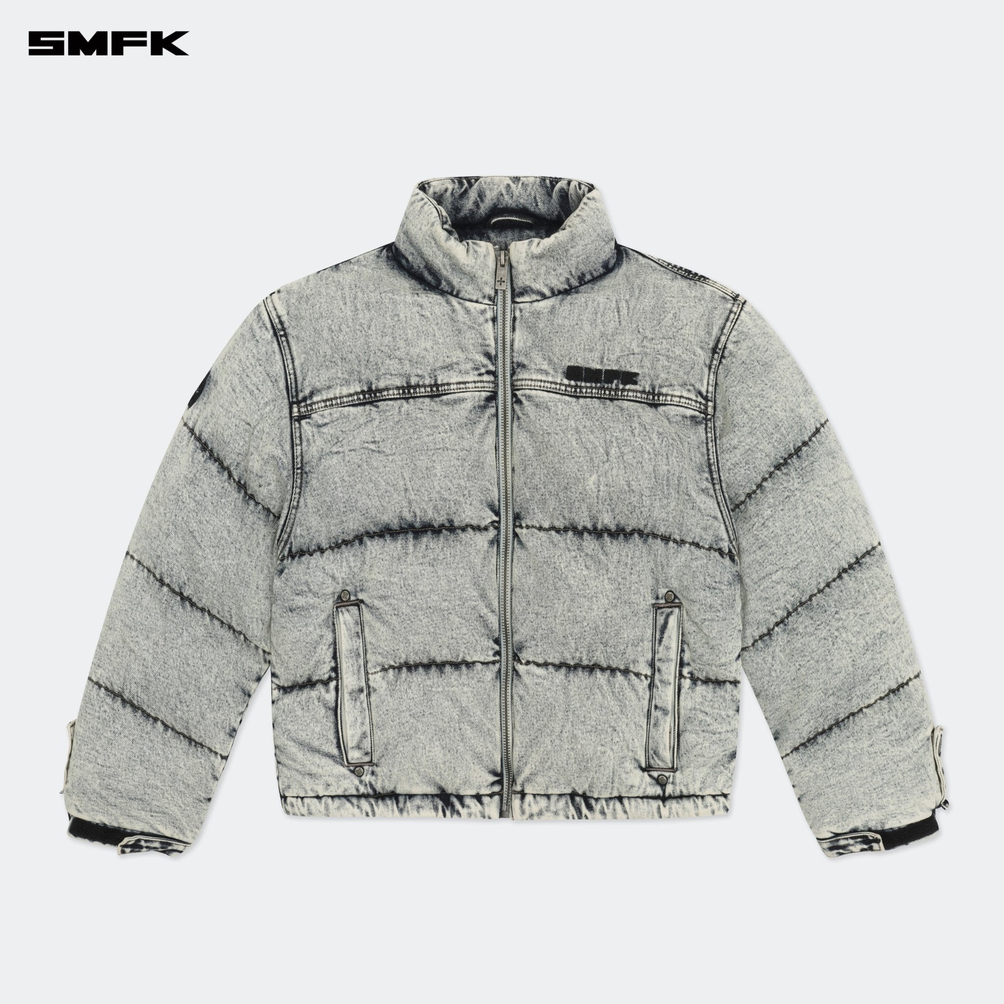 SMFK Compass Mustang Classic Denim Puffer Jacket In White | MADAX