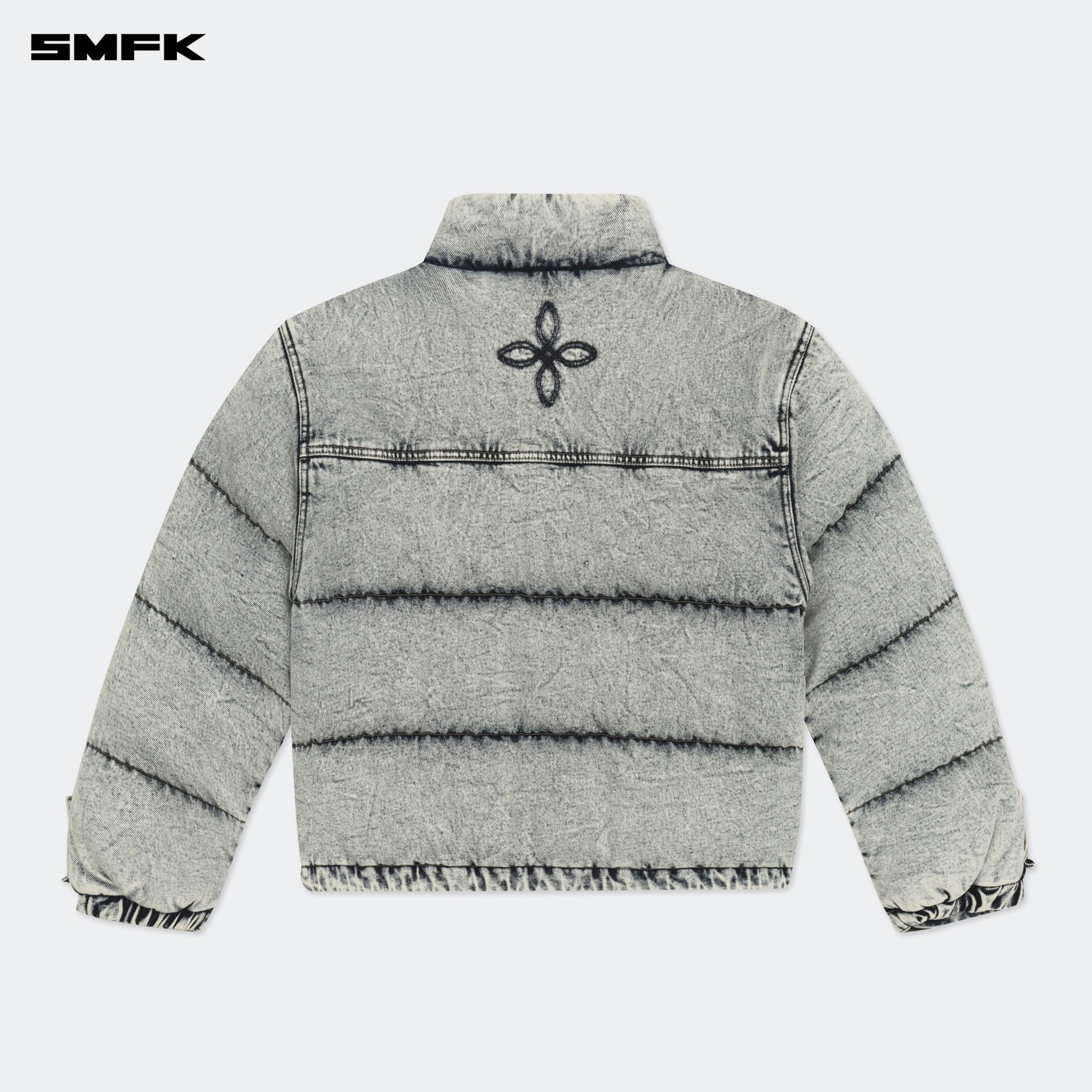 SMFK Compass Mustang Classic Denim Puffer Jacket In White | MADAX