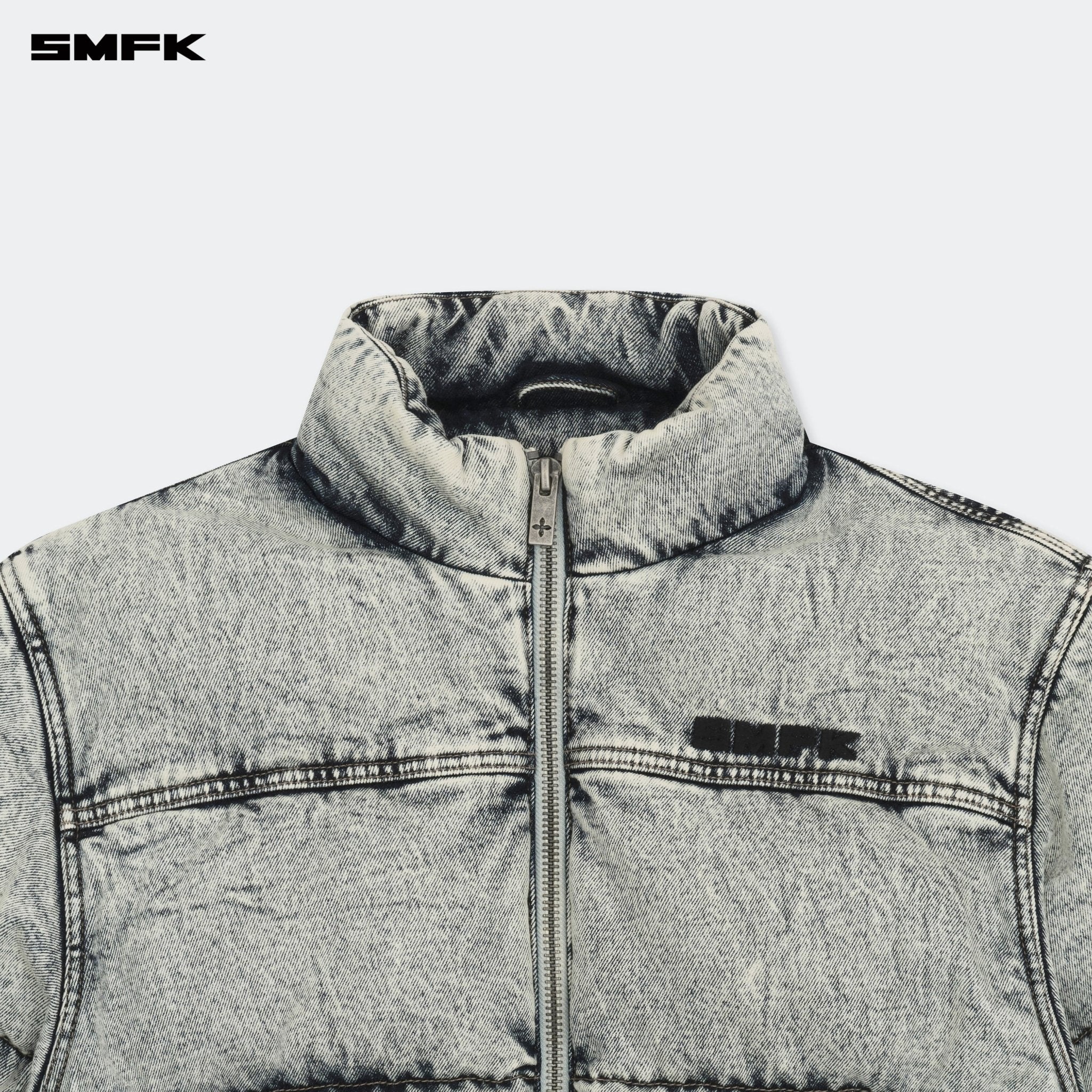 SMFK Compass Mustang Classic Denim Puffer Jacket In White | MADAX