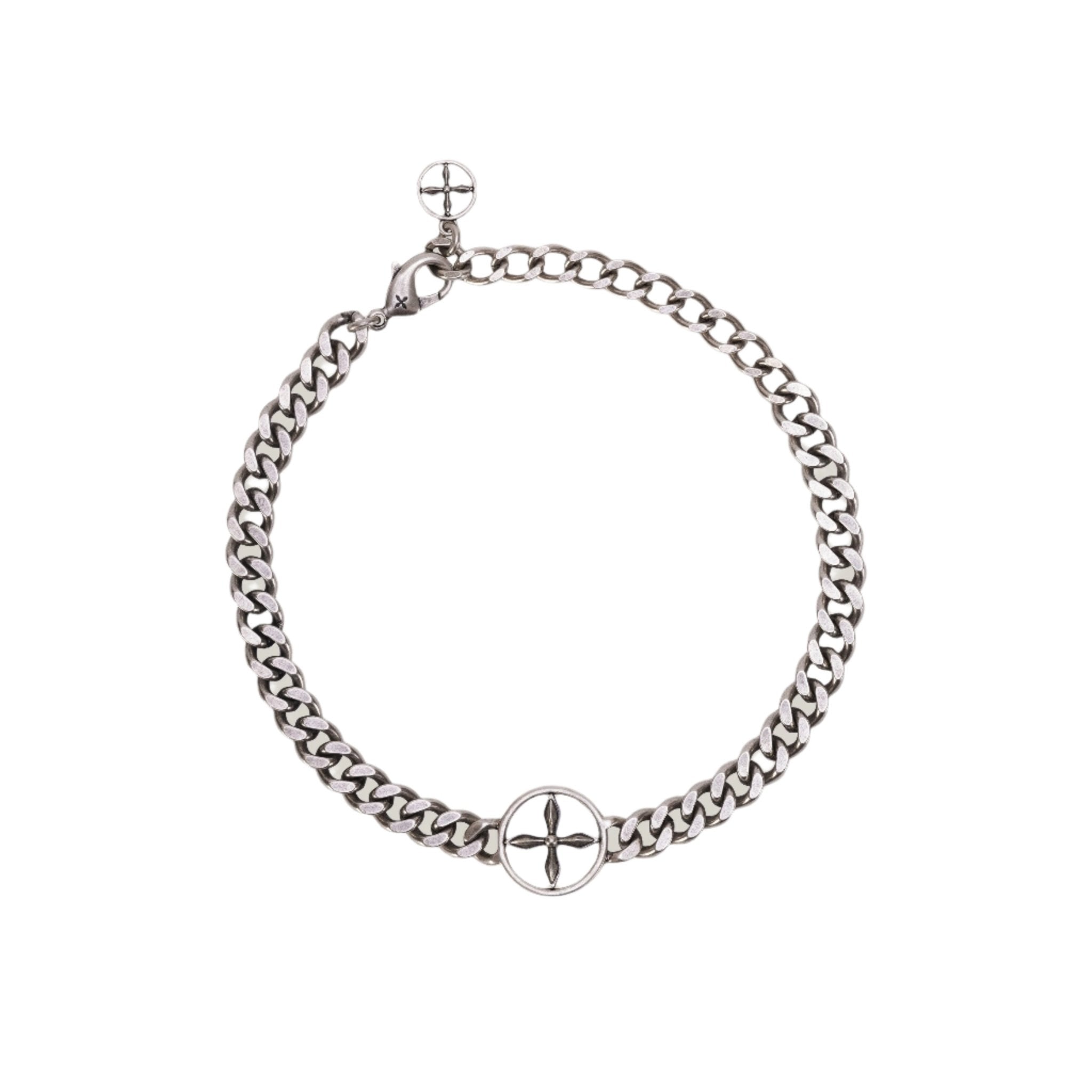 Compass Original Badge Metal Necklace In Antique Silver | MADAX