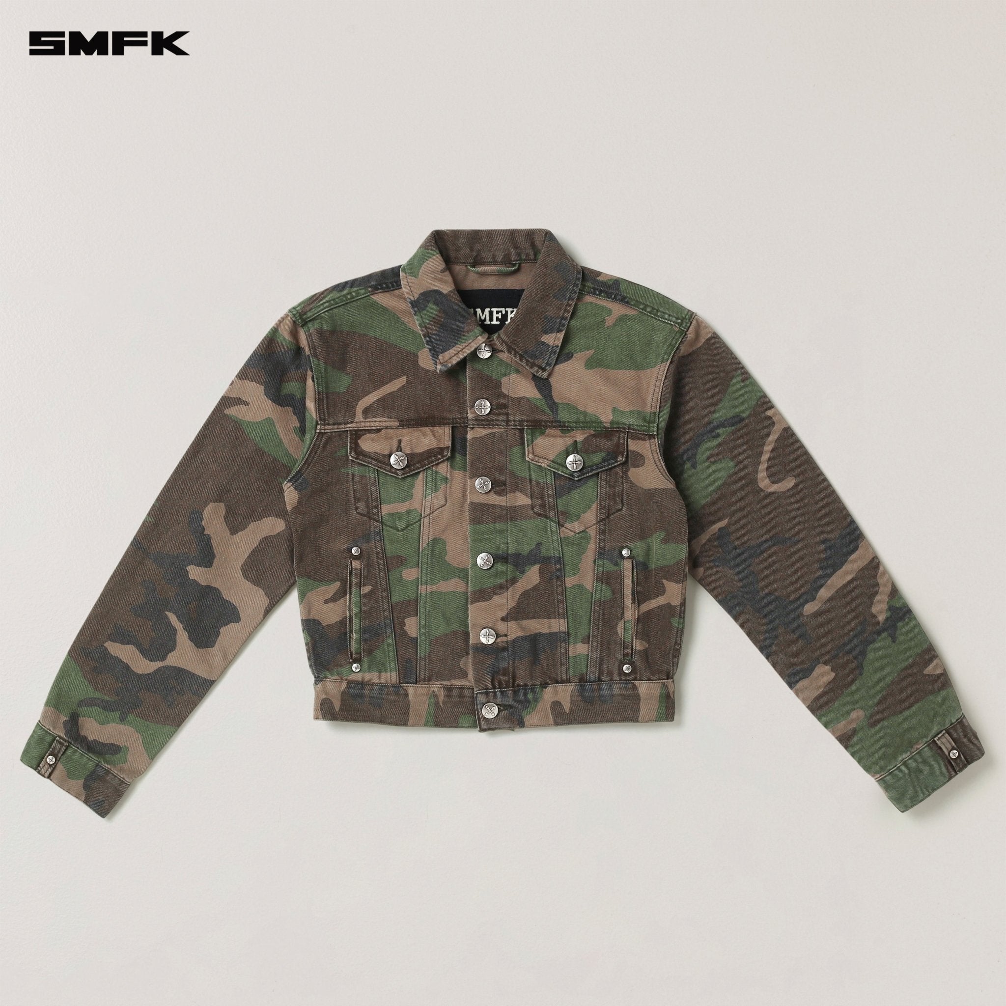 SMFK Compass Permanent Slim Denim Jacket In Army Green Camouflage | MADAX