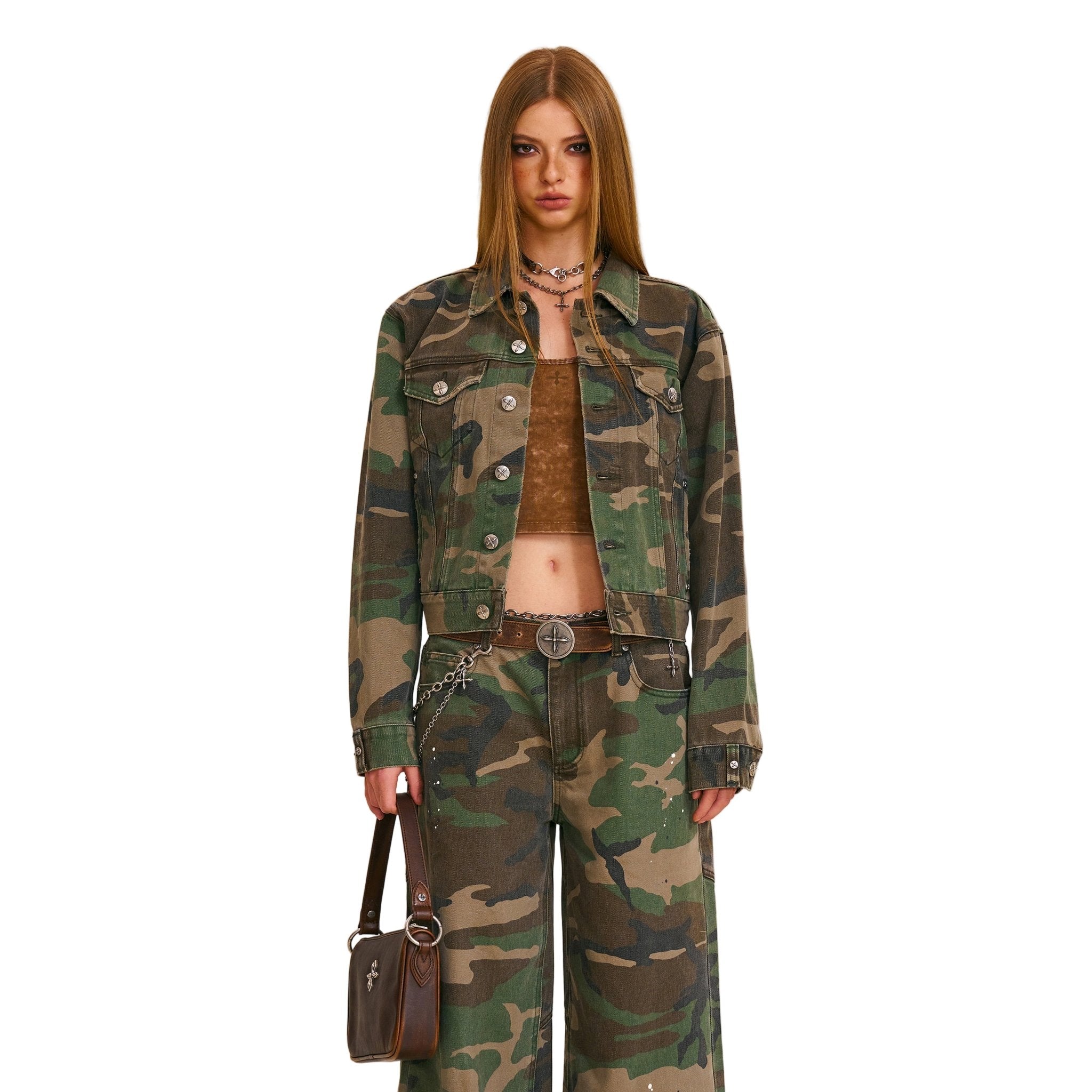SMFK Compass Permanent Slim Denim Jacket In Army Green Camouflage | MADAX