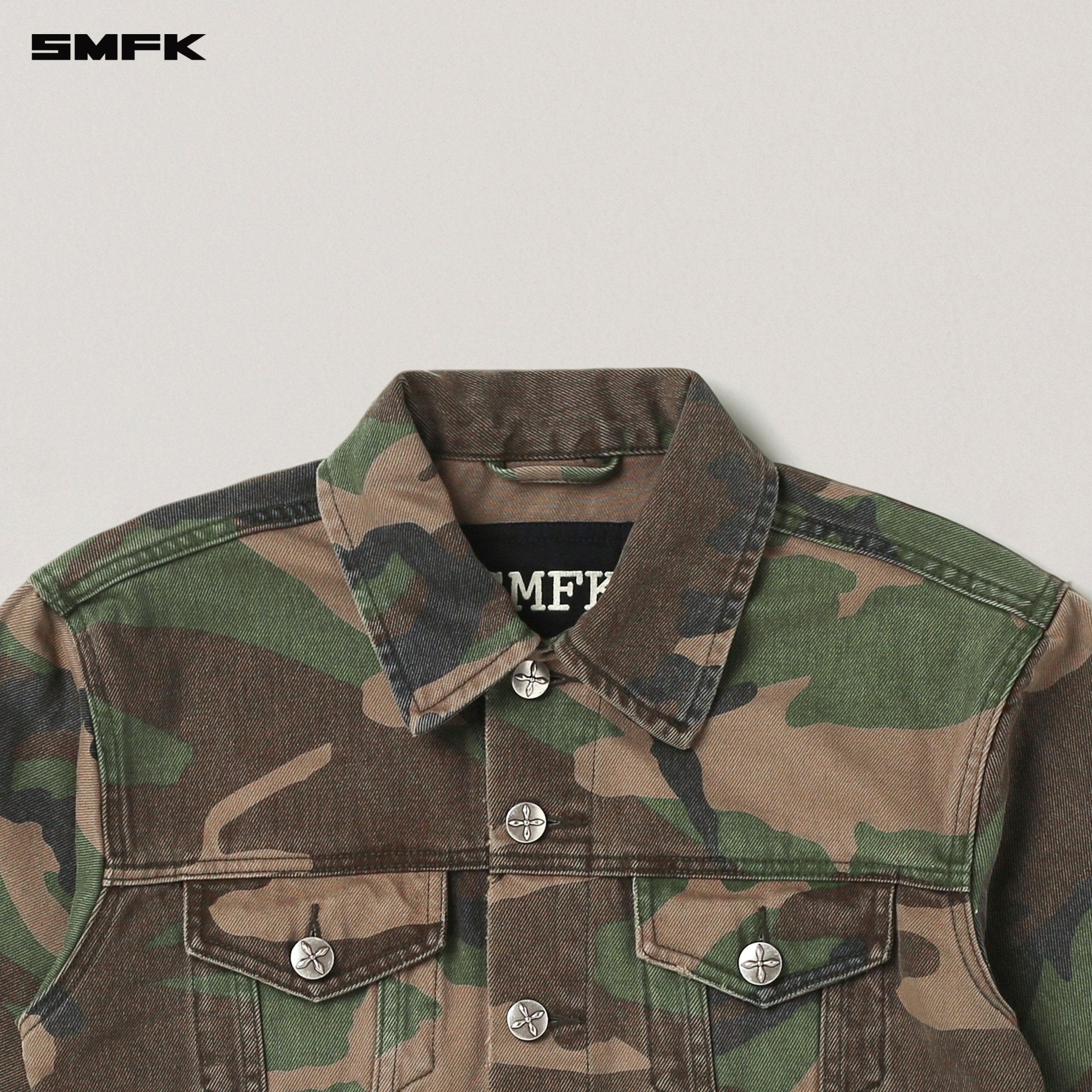SMFK Compass Permanent Slim Denim Jacket In Army Green Camouflage | MADAX