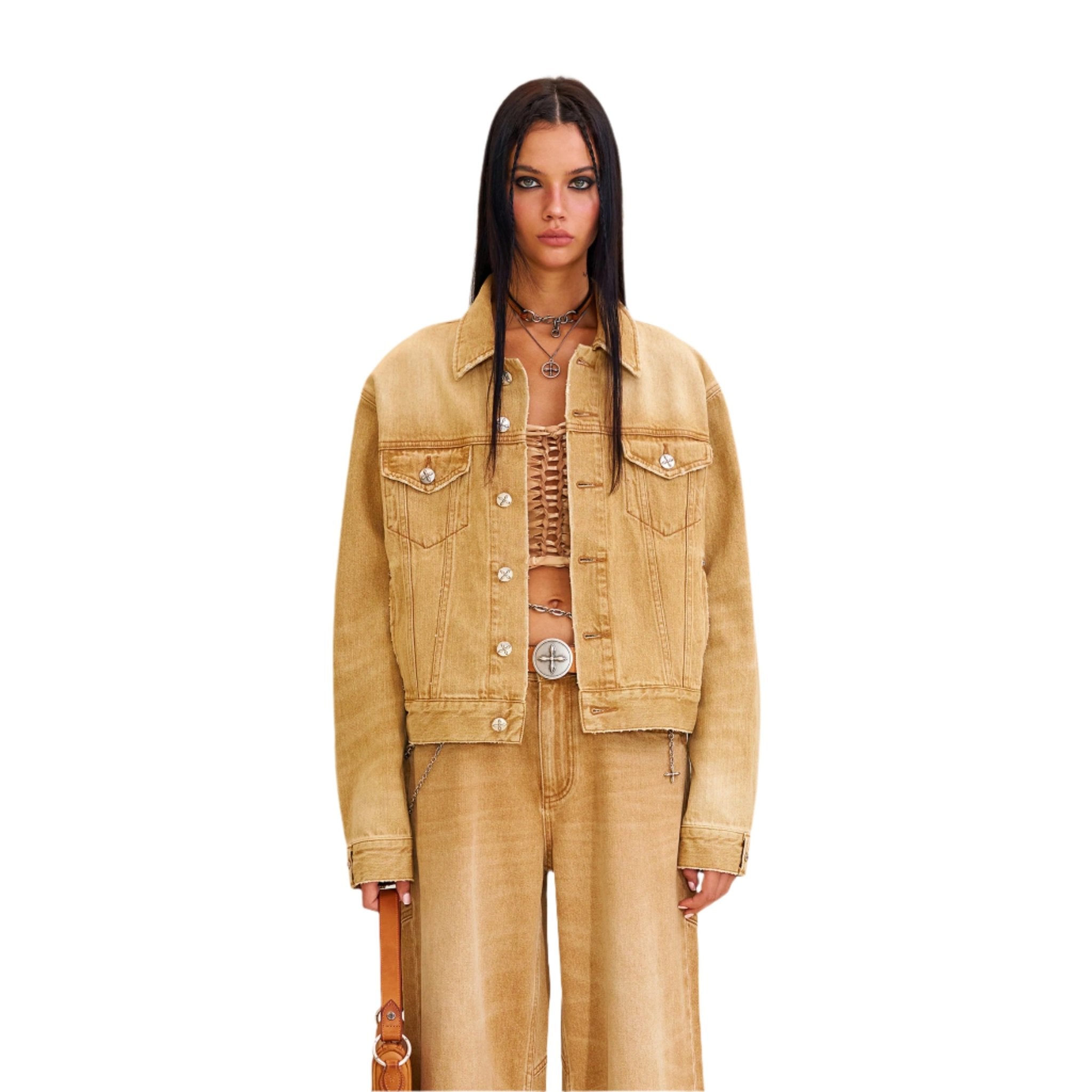 SMFK Compass Permanent Slim Denim Jacket In Brown | MADAX