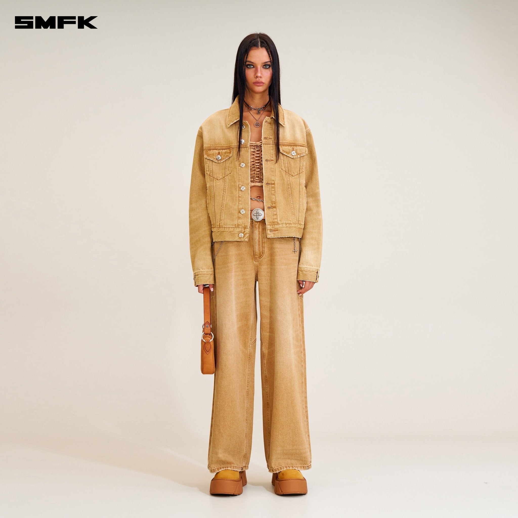 SMFK Compass Permanent Slim Denim Jacket In Brown | MADAX