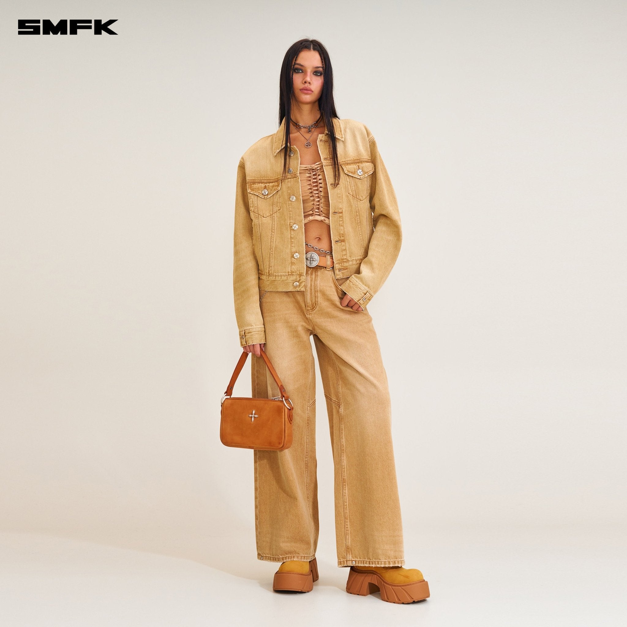SMFK Compass Permanent Slim Denim Jacket In Brown | MADAX