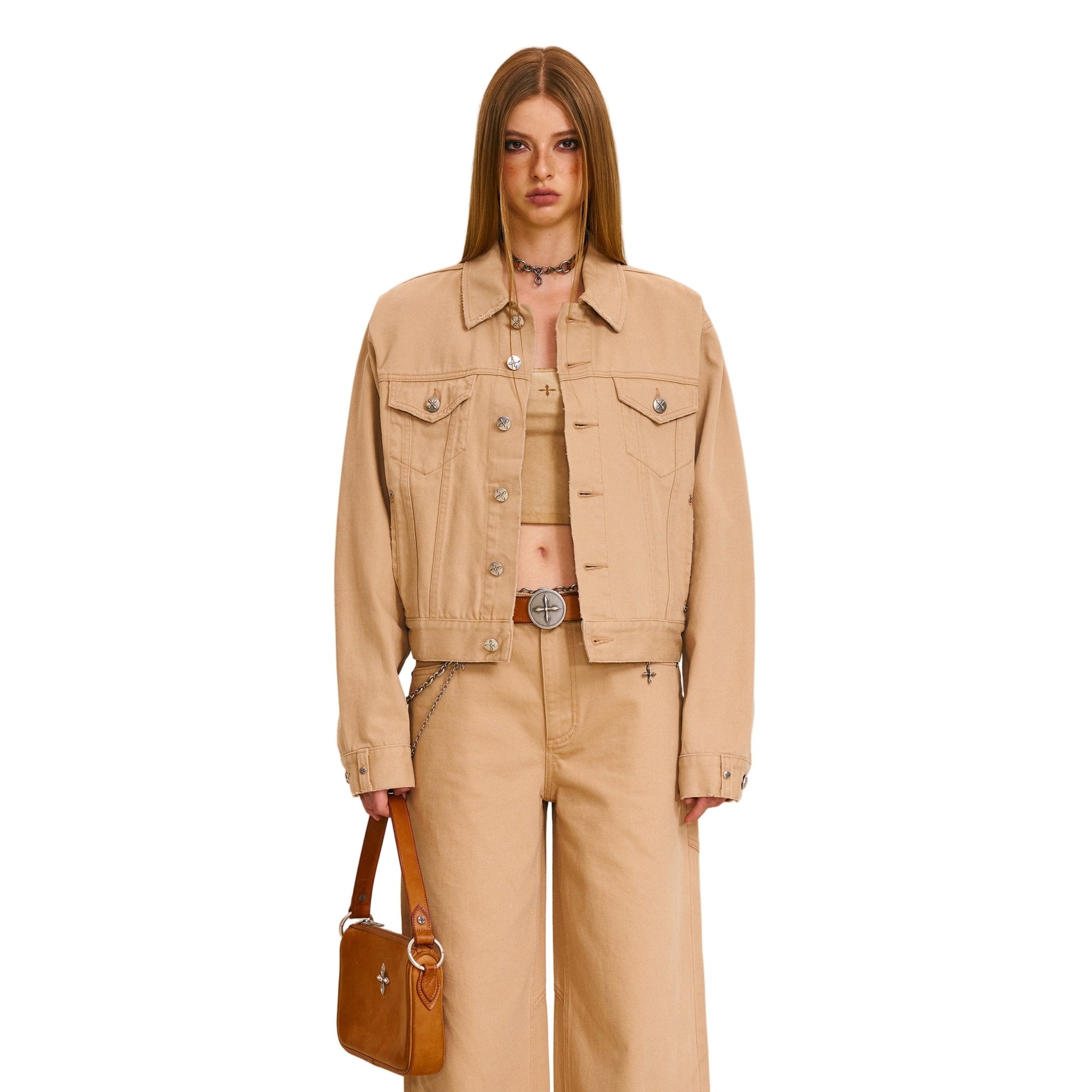 SMFK Compass Permanent Slim Denim Jacket In Sand | MADAX