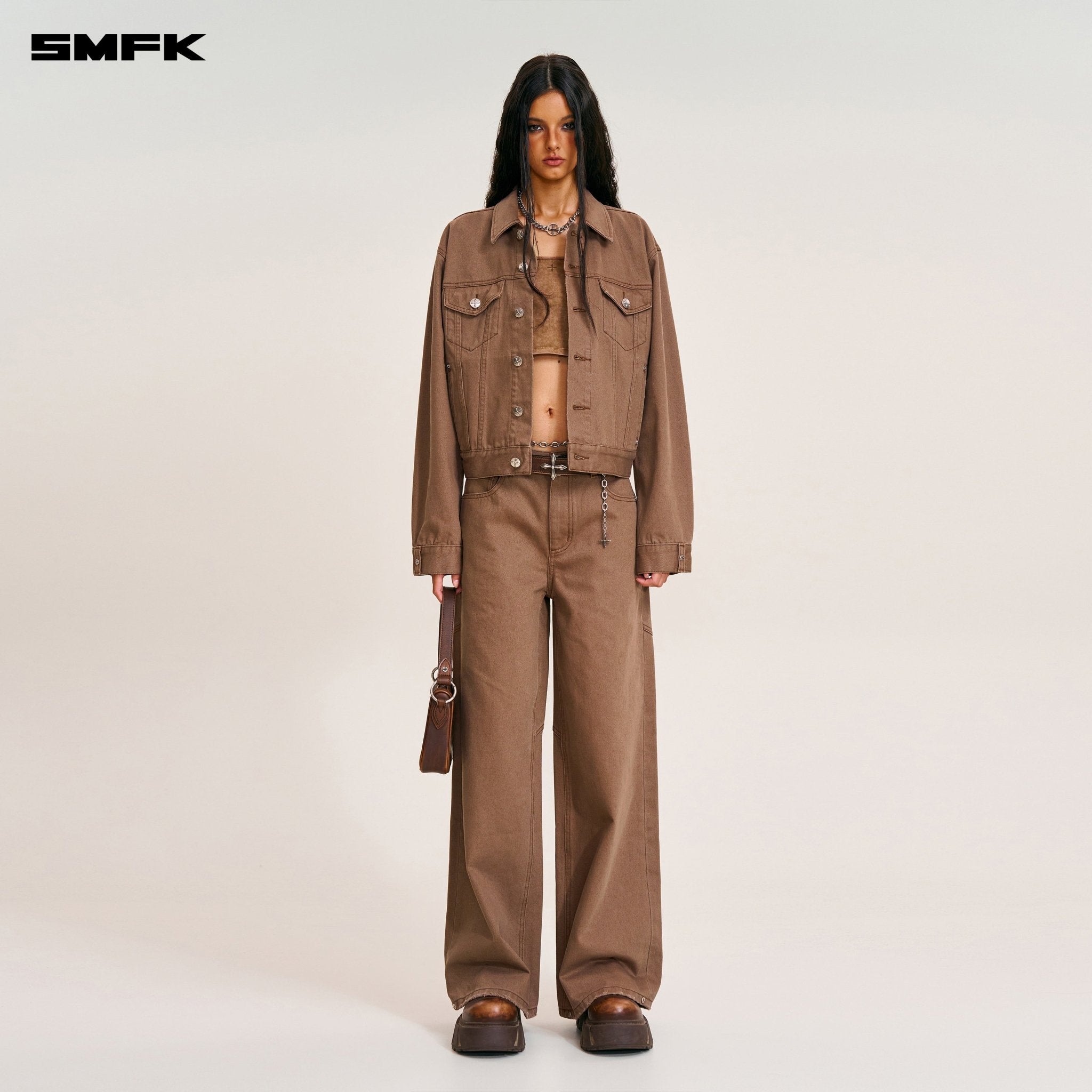 SMFK Compass Permanent Slim Denim Jacket In Wild Horse Brown | MADAX