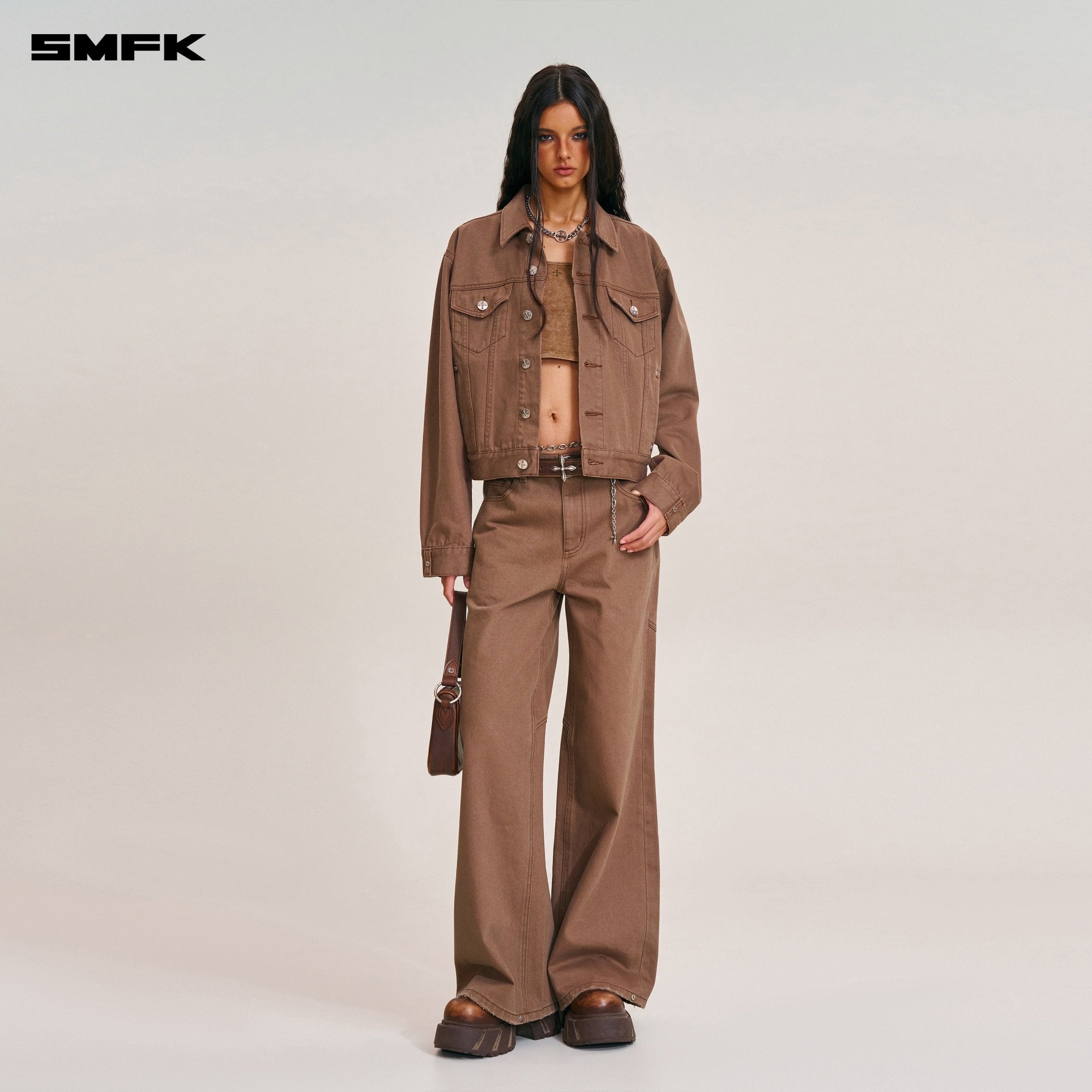 SMFK Compass Permanent Slim Denim Jacket In Wild Horse Brown | MADAX