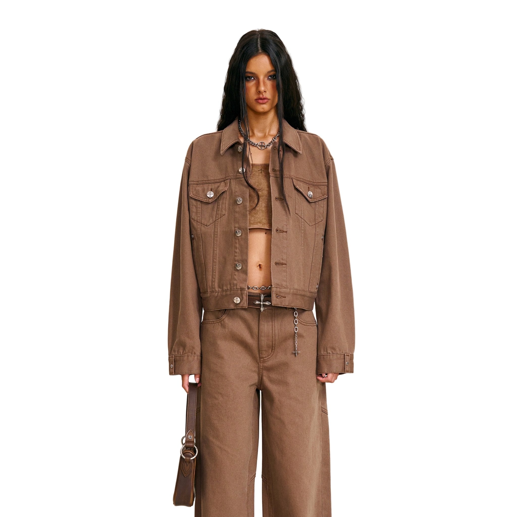 SMFK Compass Permanent Slim Denim Jacket In Wild Horse Brown | MADAX