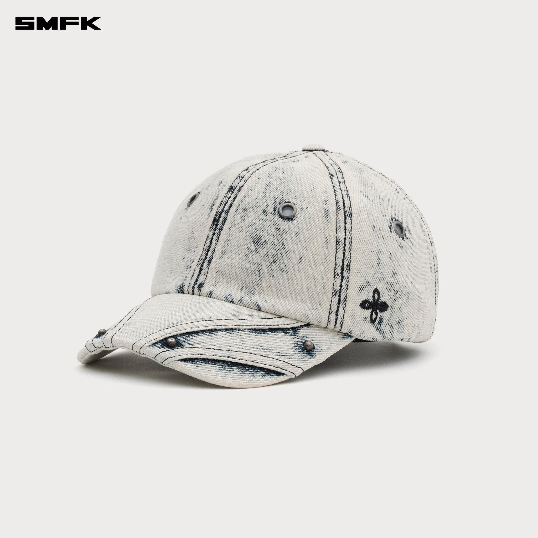 SMFK Compass Retro Cross Denim Baseball Cap In White | MADAX