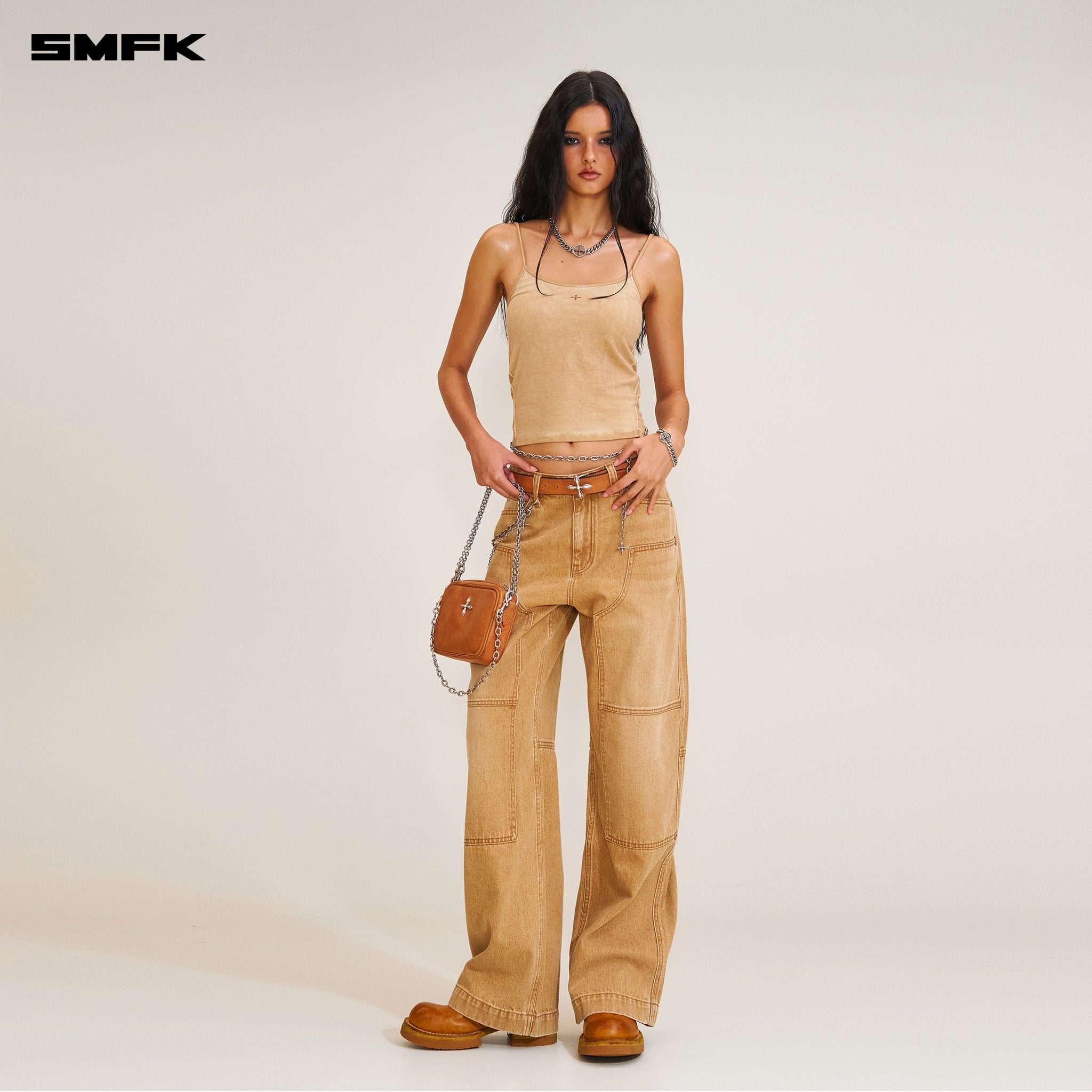 SMFK Compass Retro Loose Cargo Pants In Cowboy Brown | MADAX