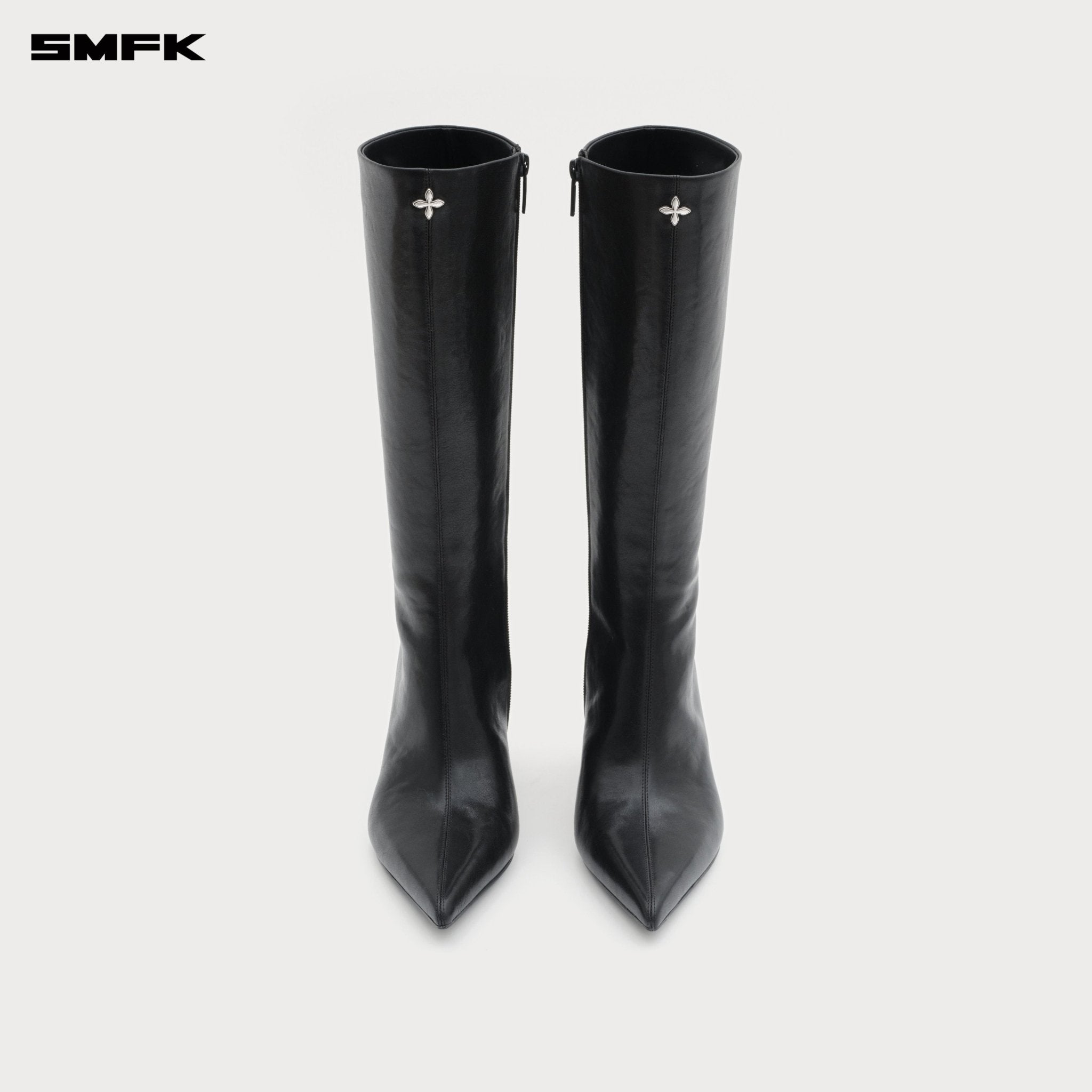 SMFK Compass Rivet Leather High Heel Boots In Black | MADAX