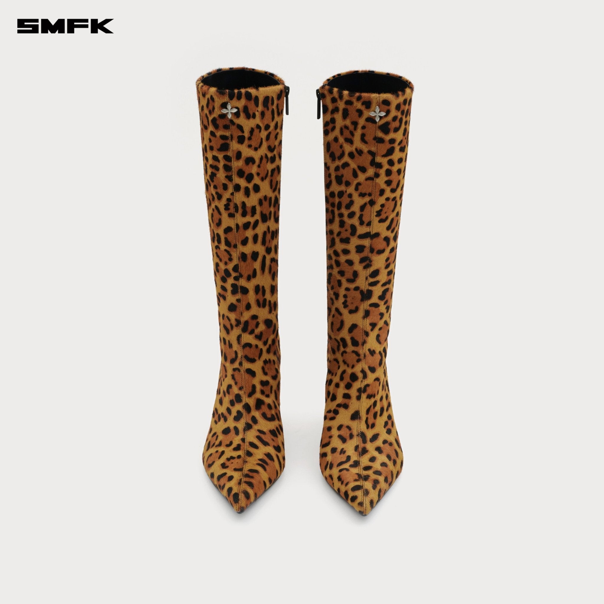 SMFK Compass Rivet Leather High Heel Boots In Leopard | MADAX