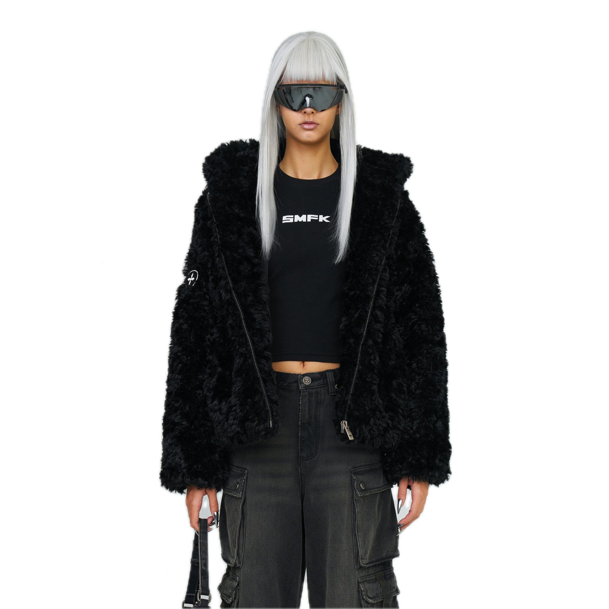 SMFK Compass Snowman Classic Faux Fur Jacket Black | MADAX