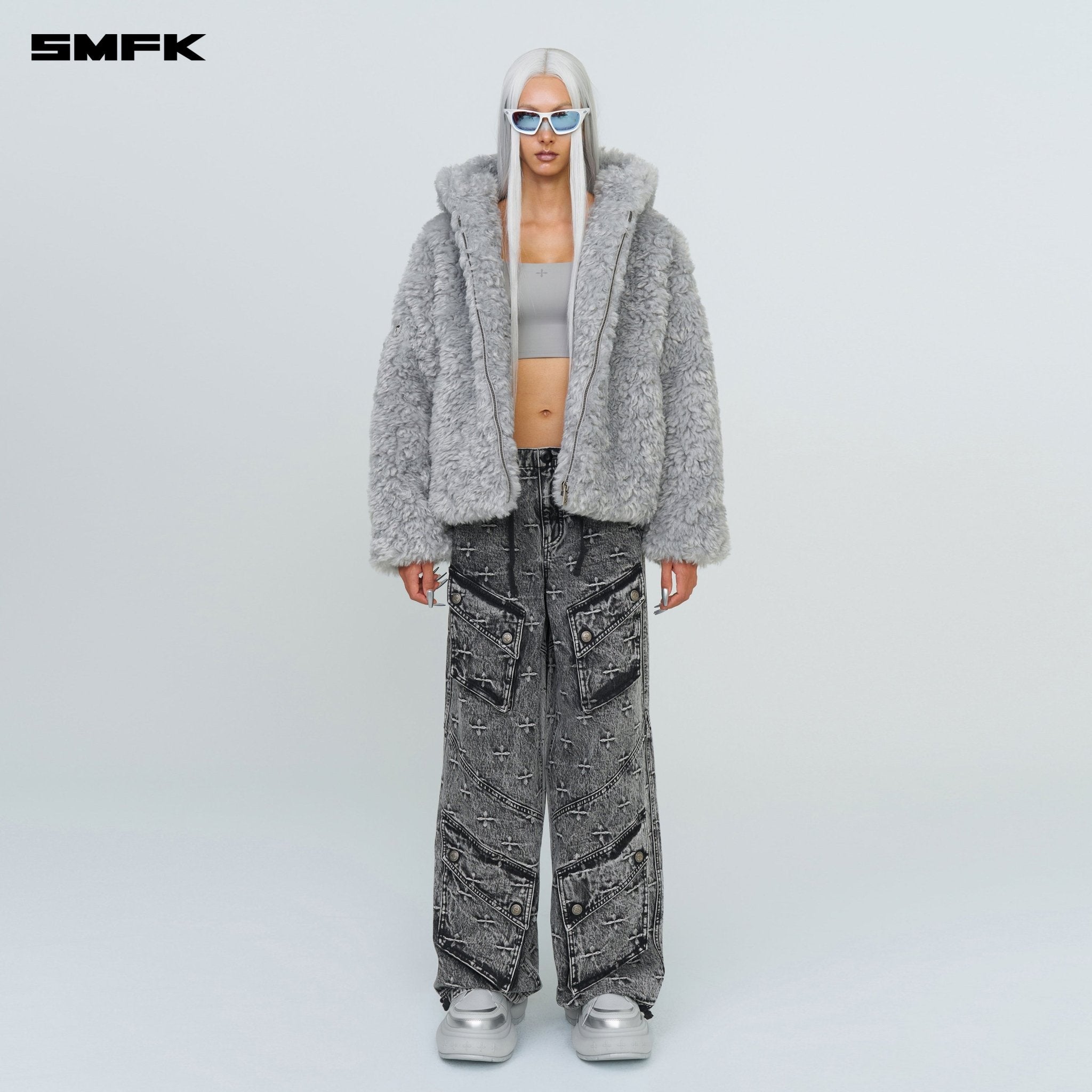 SMFK Compass Snowman Classic Faux Fur Jacket Gray | MADAX