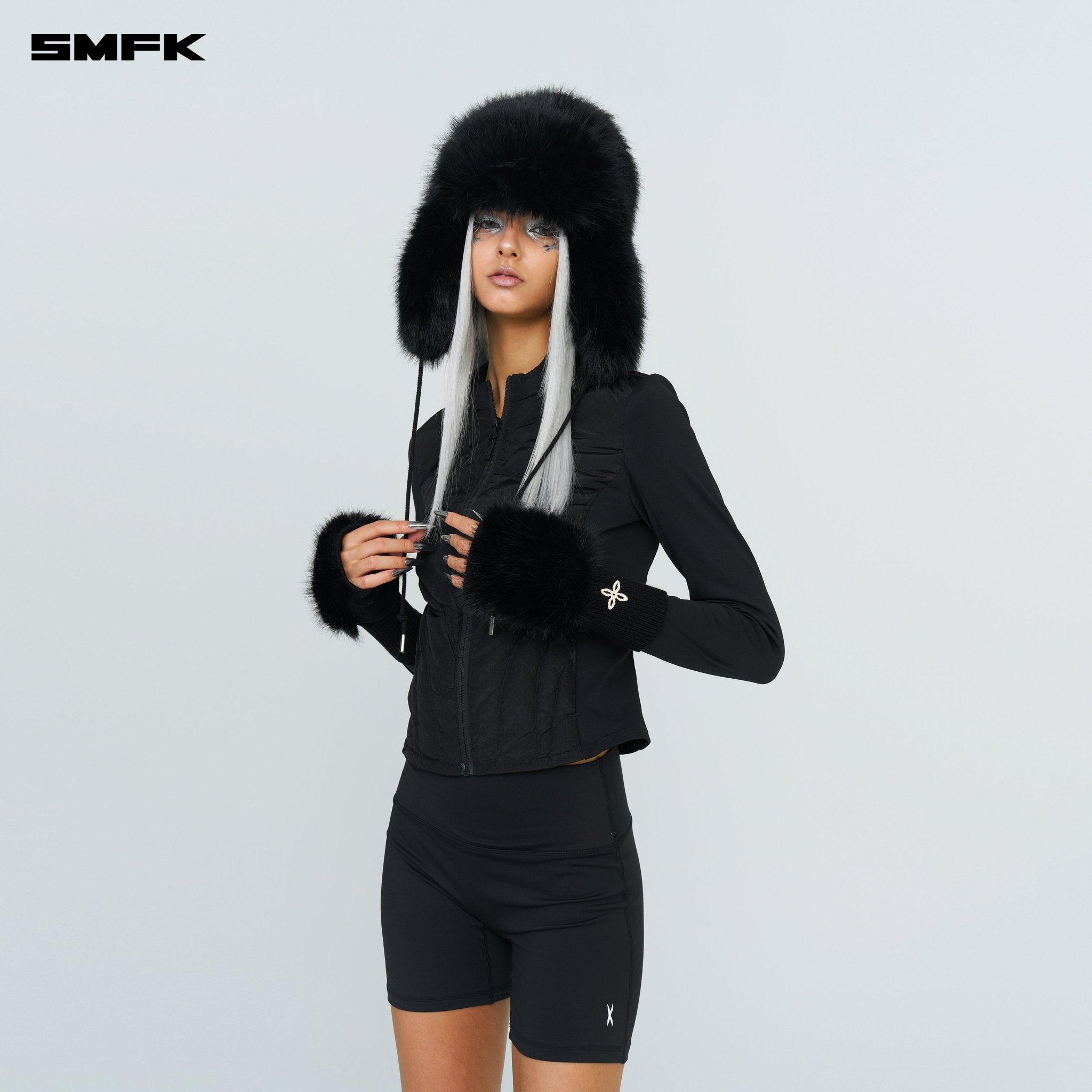 SMFK Compass Snowman Furry Gloves In Black | MADAX