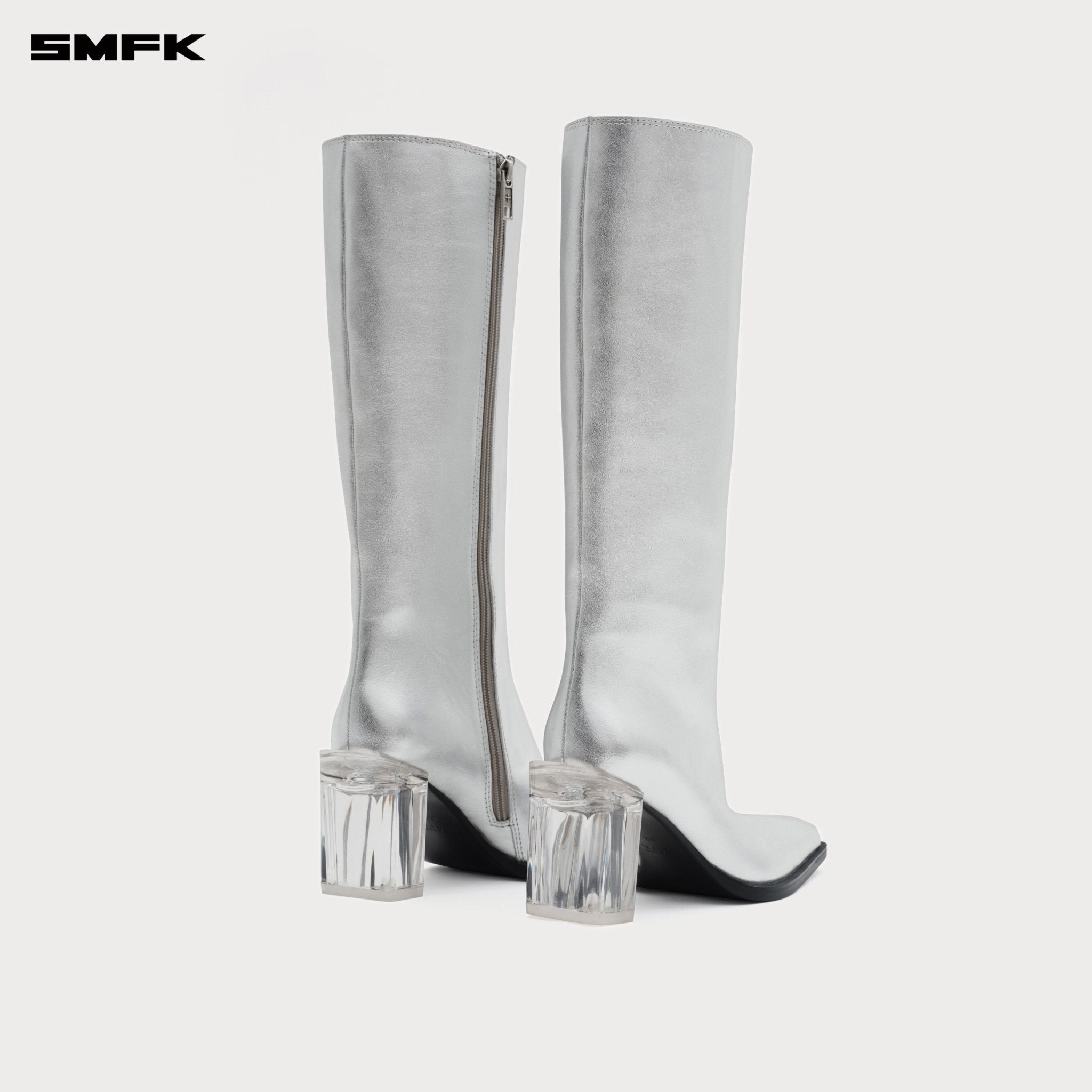 SMFK Compass Stage Leather High Boots In Silver | MADAX