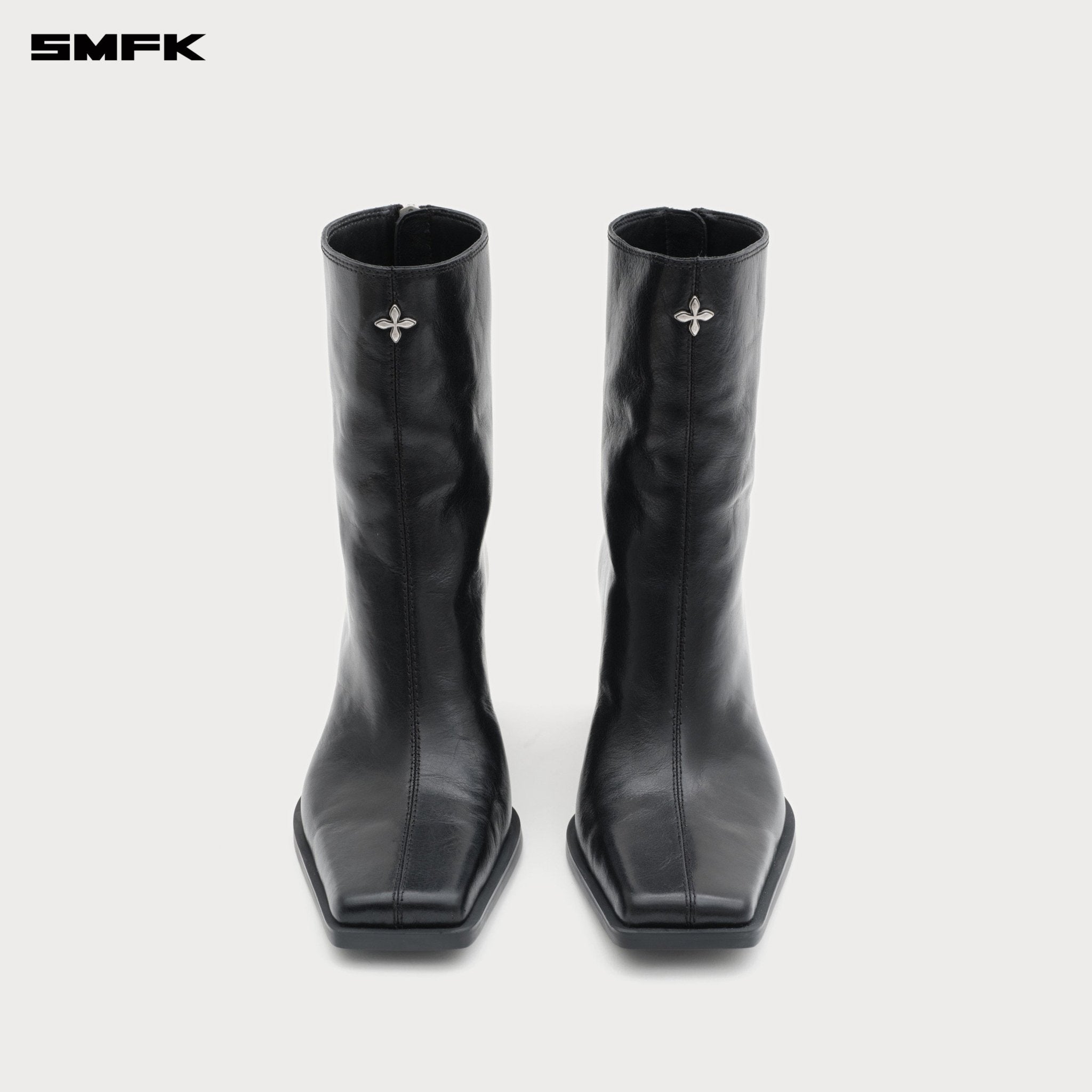 SMFK Compass Stage Leather High - heeled Boots In Black | MADAX