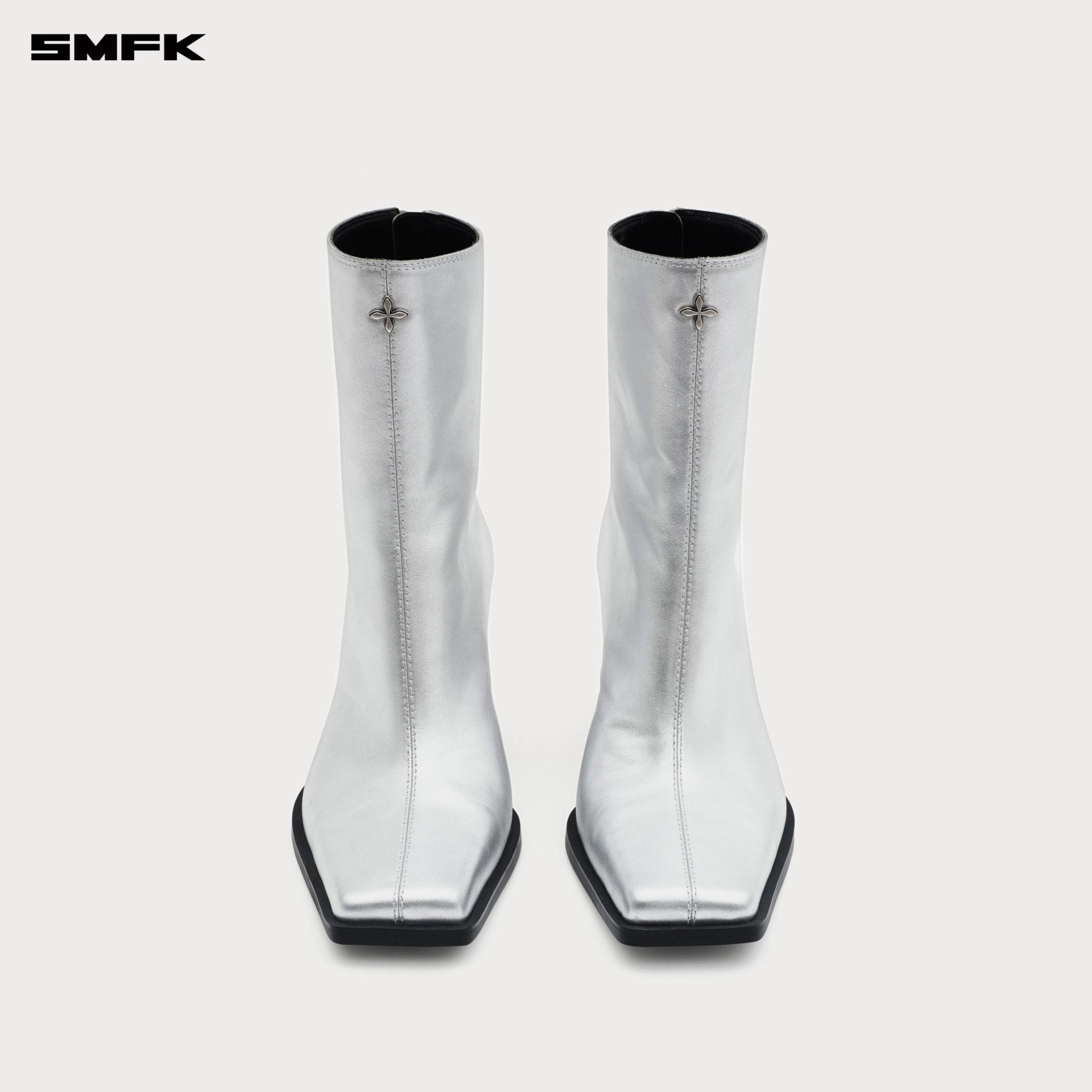 SMFK Compass Stage Leather High - heeled Boots In Silver | MADAX