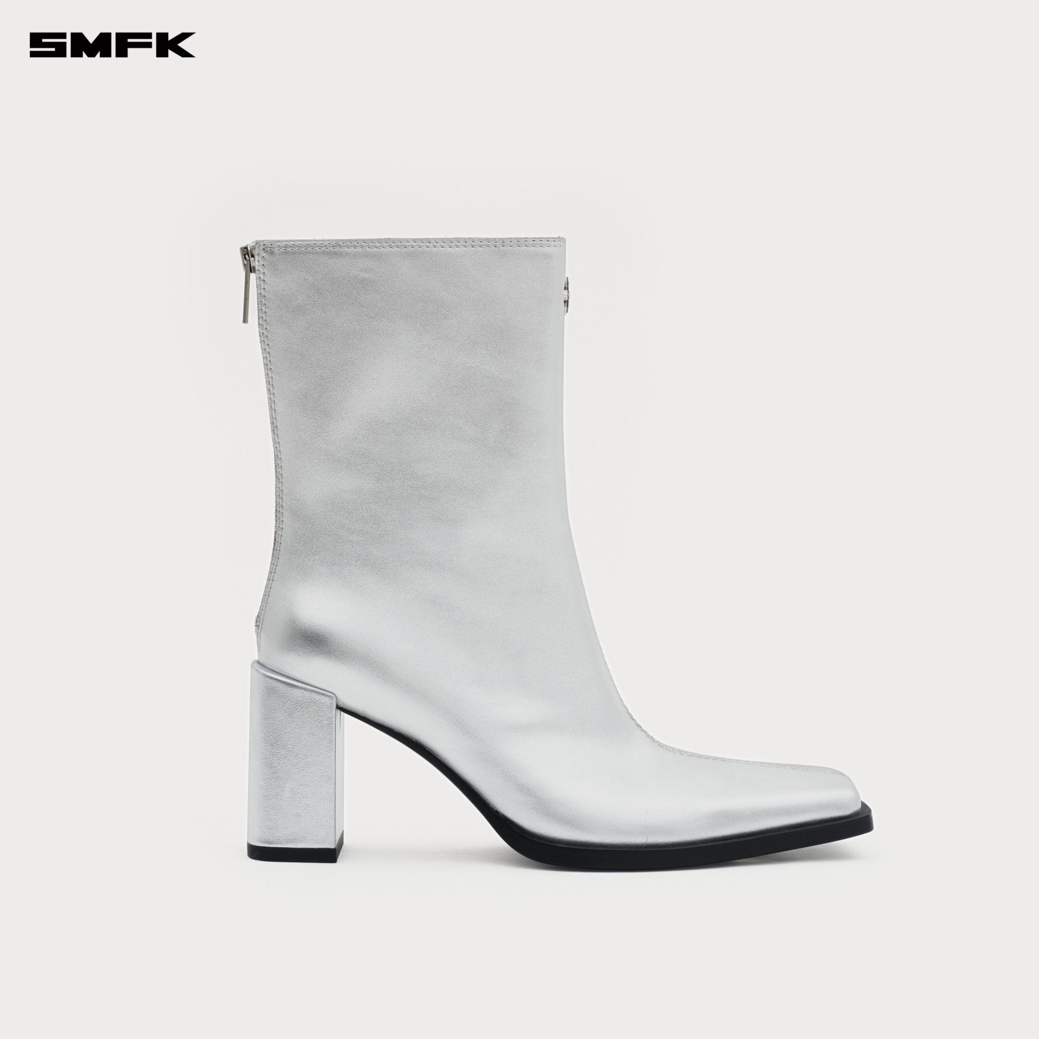 SMFK Compass Stage Leather High - heeled Boots In Silver | MADAX