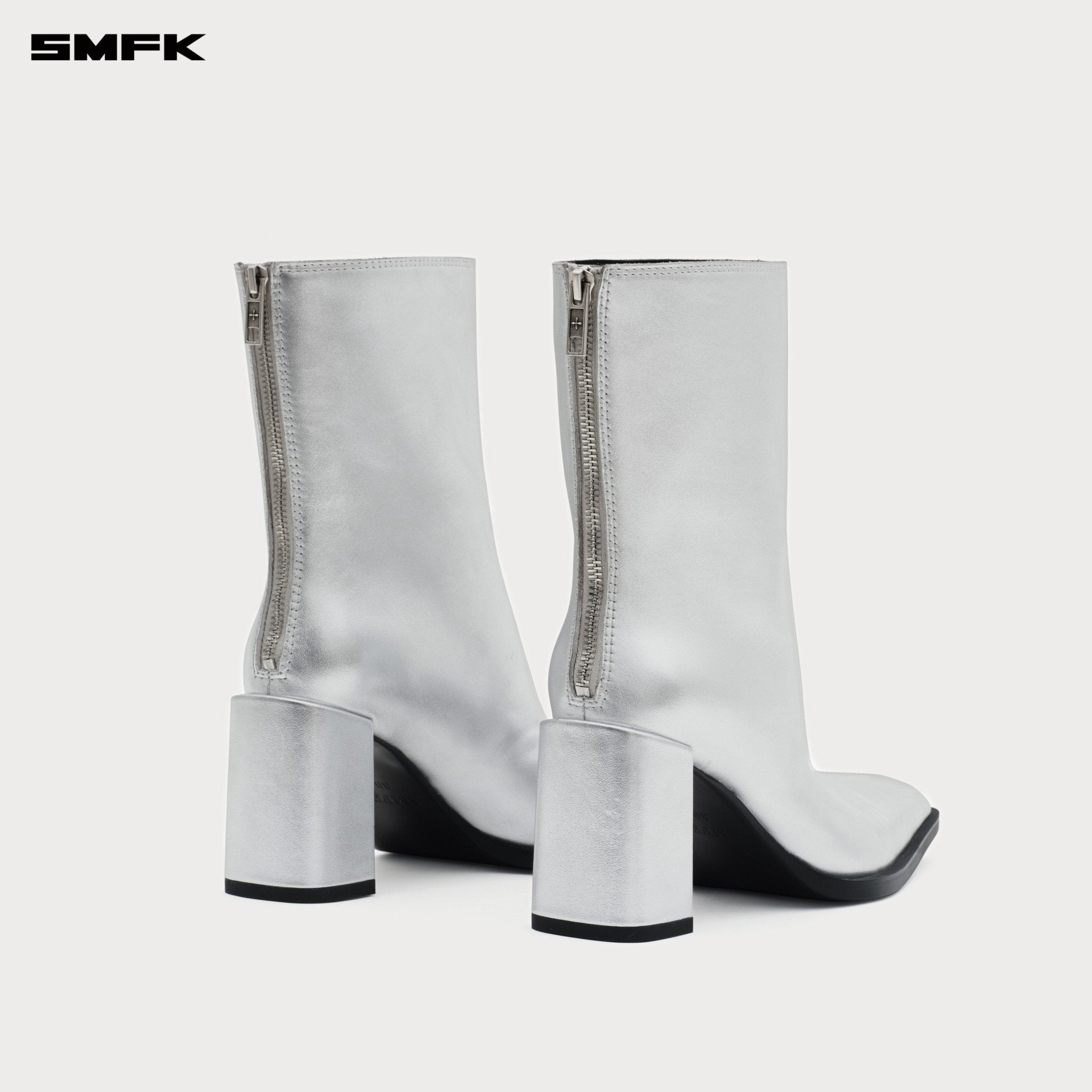 SMFK Compass Stage Leather High - heeled Boots In Silver | MADAX