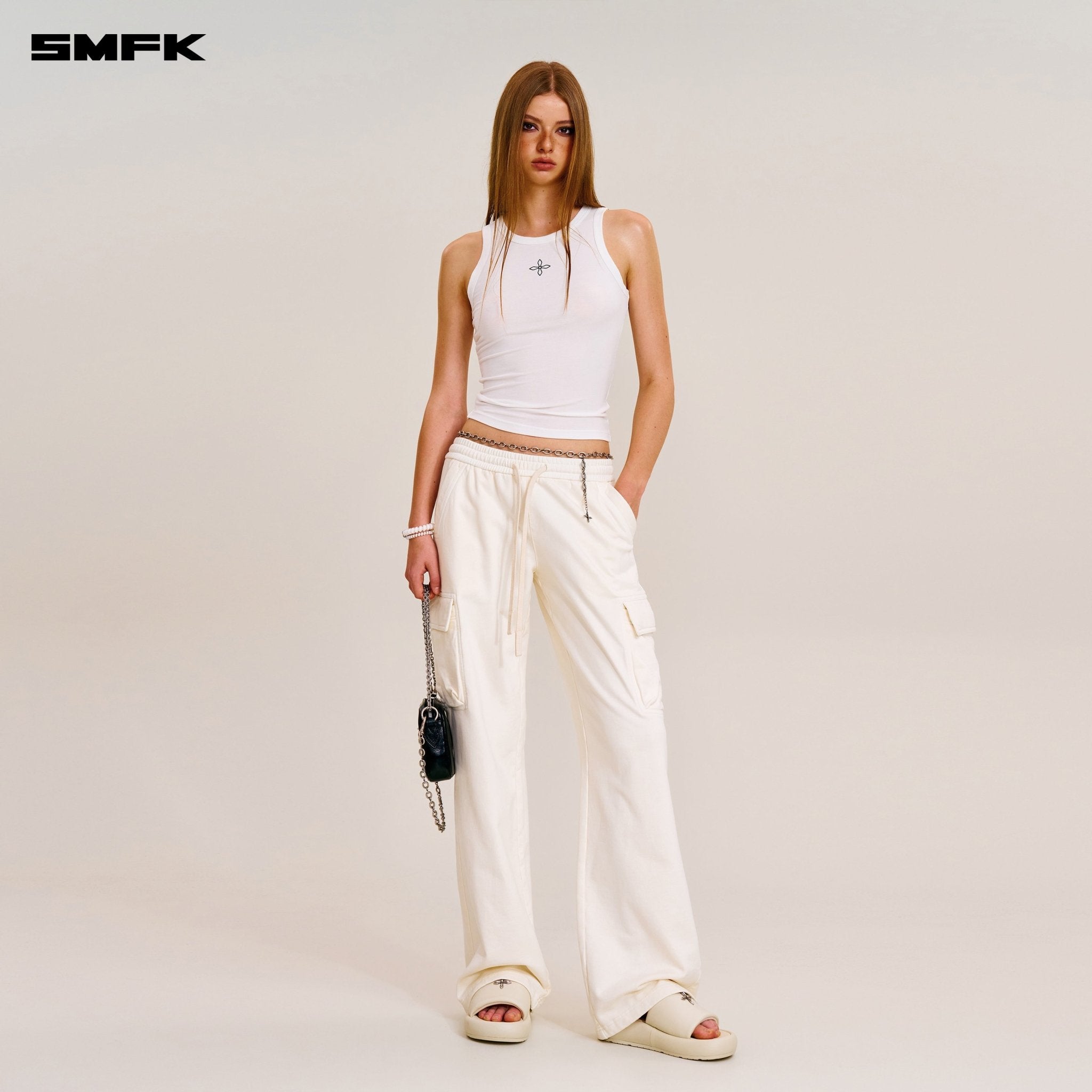 SMFK Compass Stamp Acetate Body Sports Tank In Snow Mountain White | MADAX
