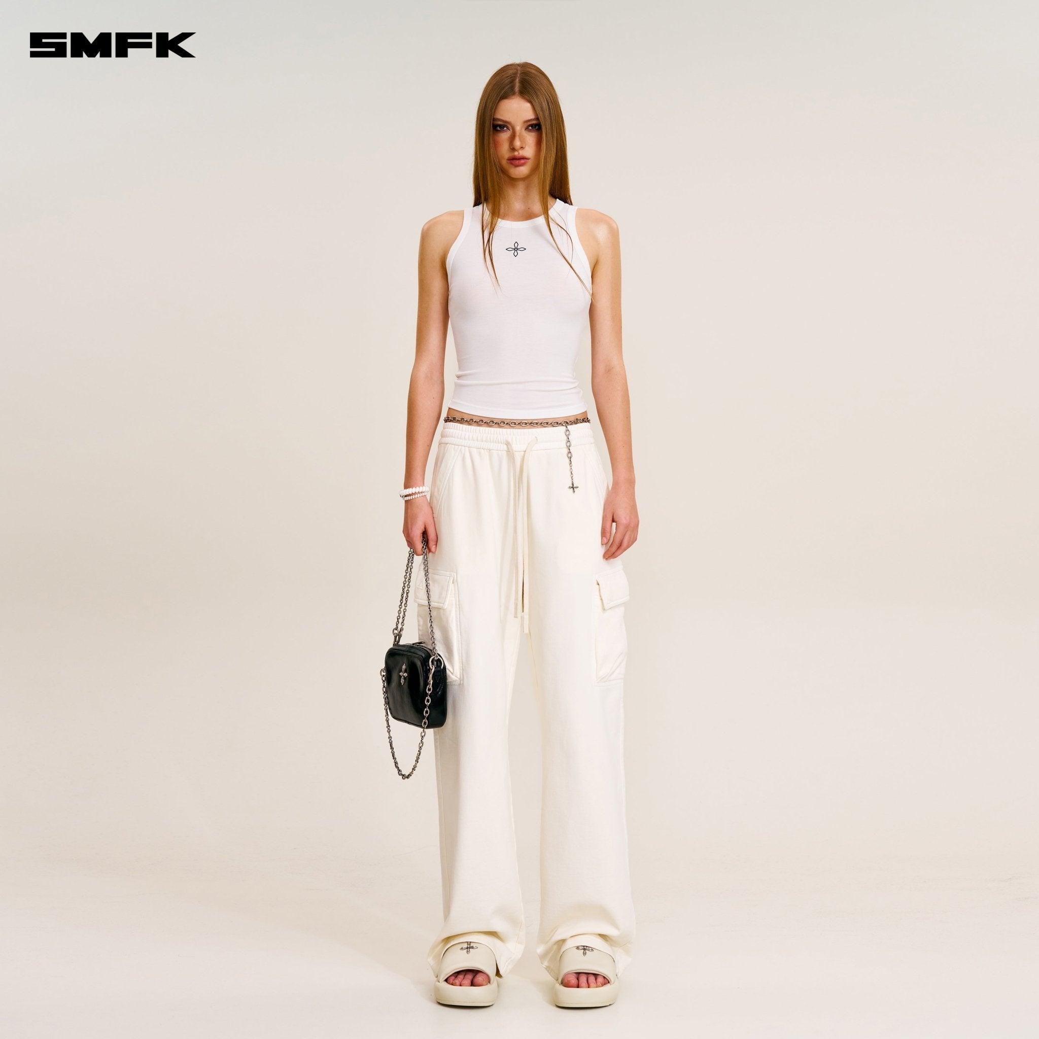 SMFK Compass Stamp Acetate Body Sports Tank In Snow Mountain White | MADAX