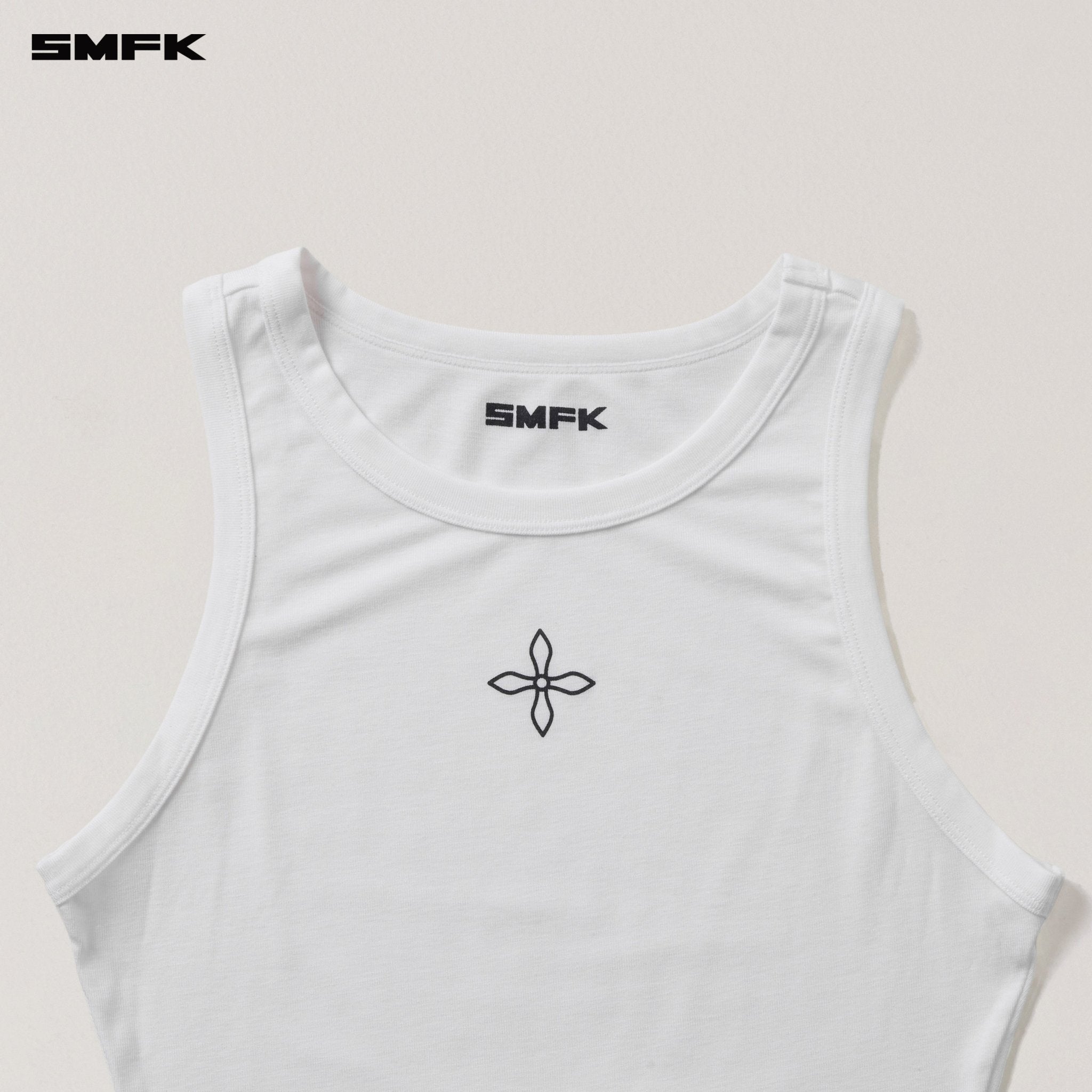 SMFK Compass Stamp Acetate Body Sports Tank In Snow Mountain White | MADAX