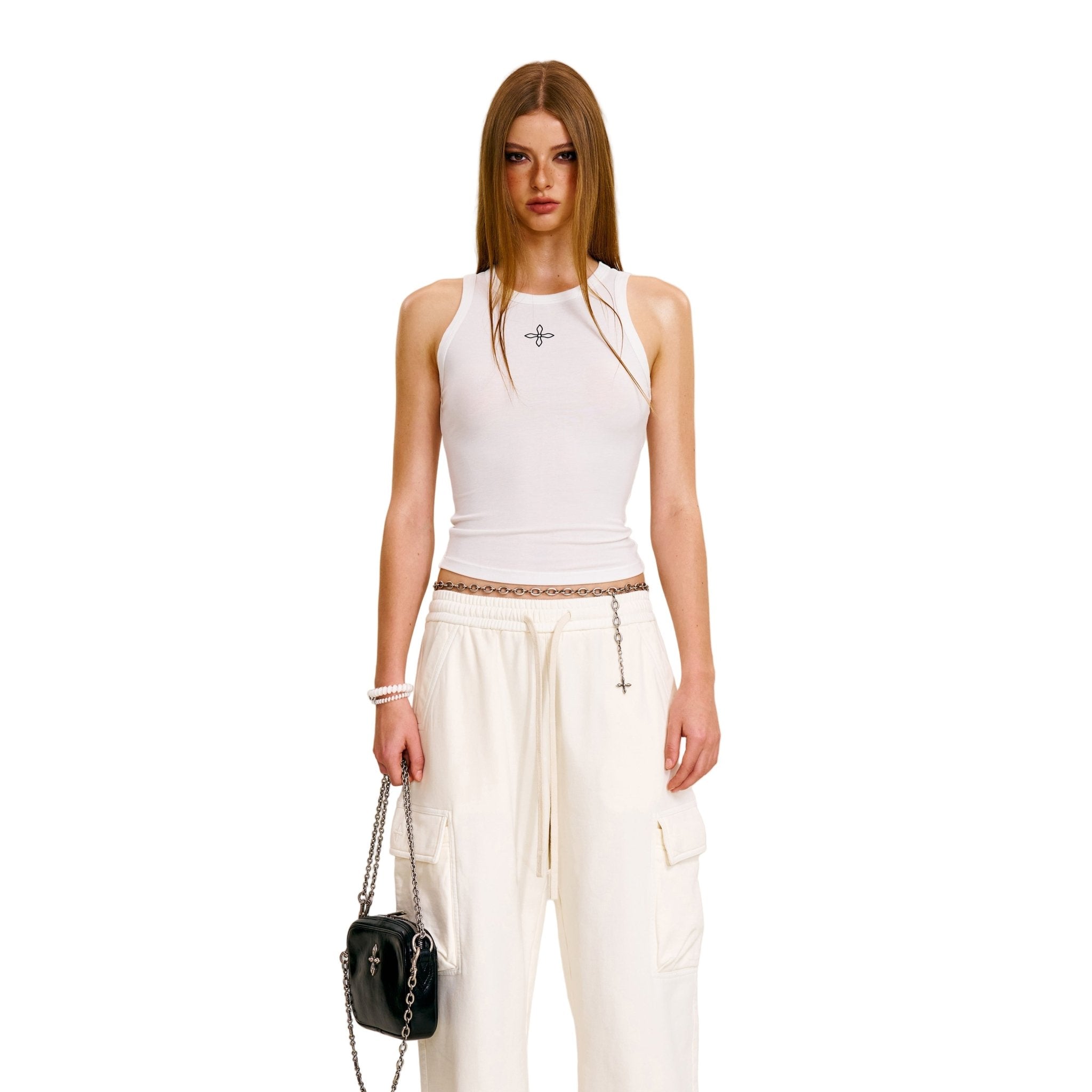 SMFK Compass Stamp Acetate Body Sports Tank In Snow Mountain White | MADAX